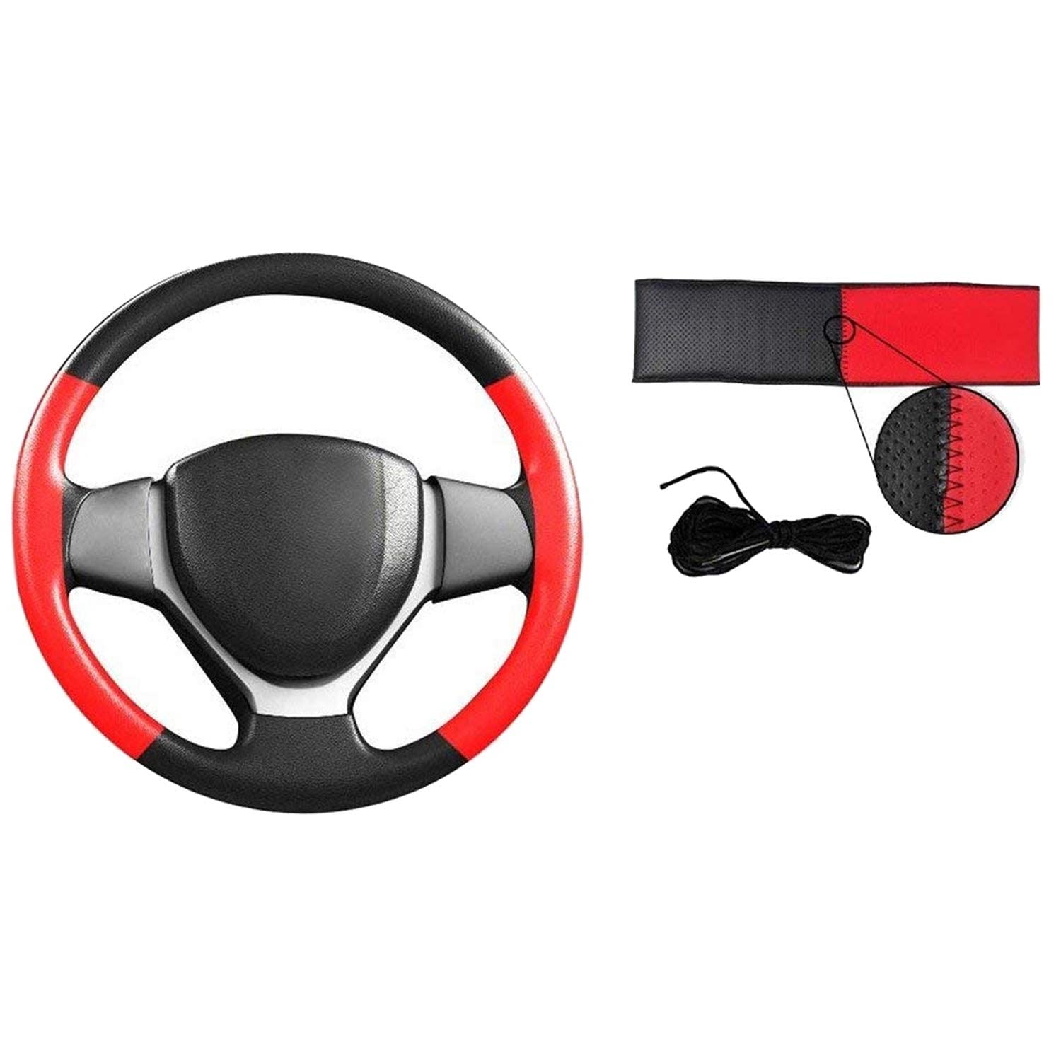 TOUCH OF MODERN� Leatherette stitchable Car Steering Wheel Cover Black and Red with Thread and Needle for Maruti Swift Dzire New