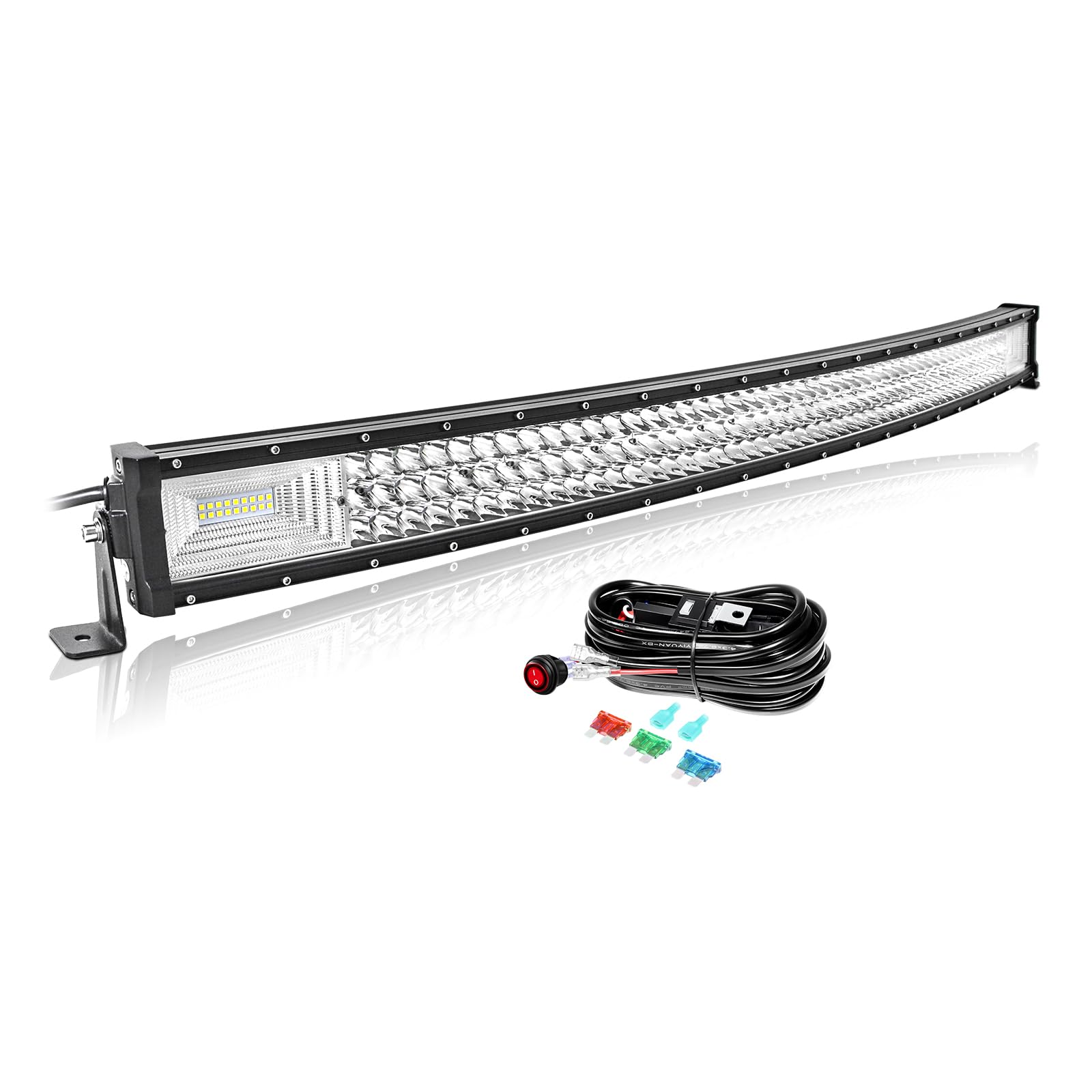 AUXTINGS Zakrzywiona listwa LED, 106 cm, 540 W, okablowanie, rampa LED, reflektor punktowy i powodziowy, 12 V, 24 V, reflektor LED, wodoodporne, oświetlenie robocze LED, do samochodów ciężarowych,