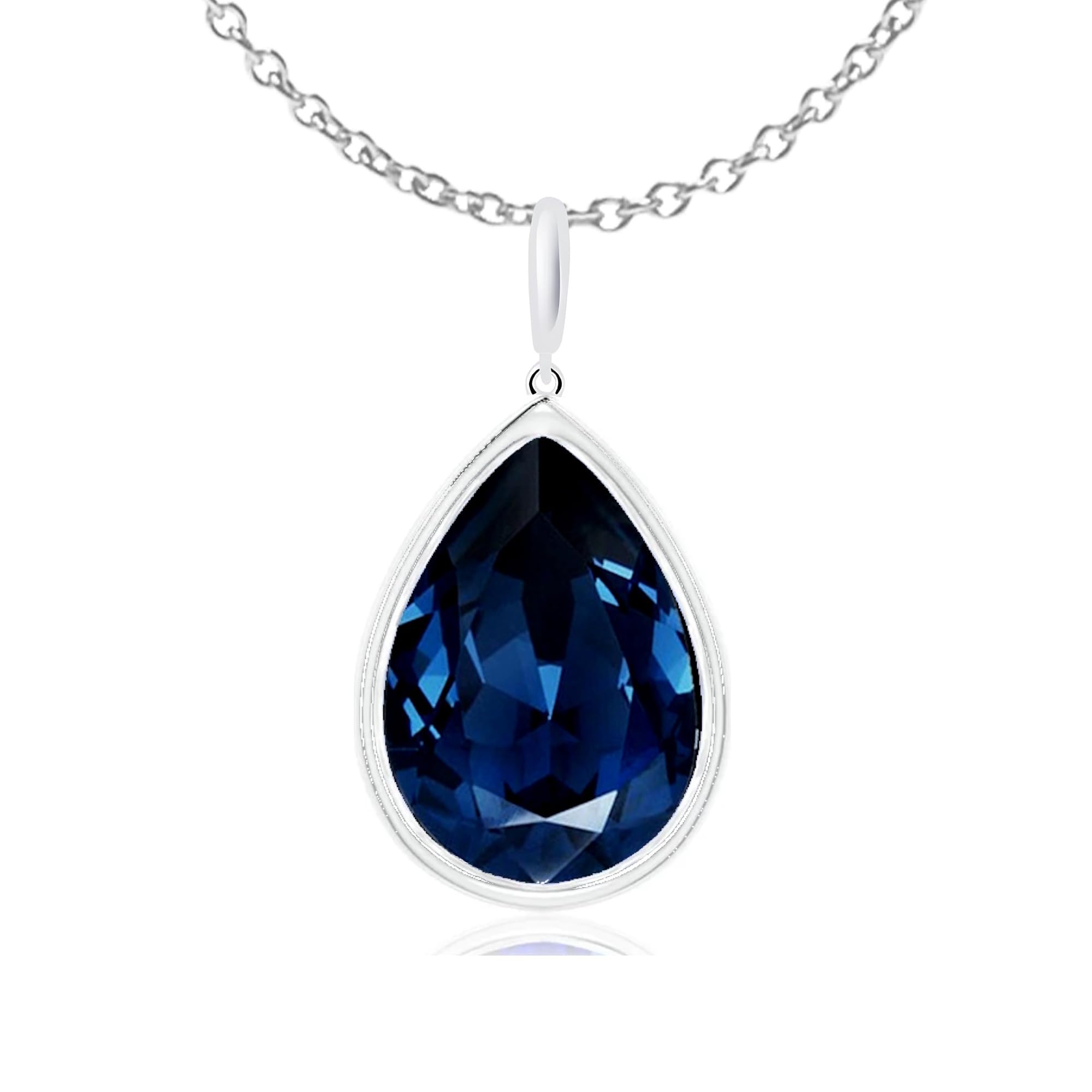 Crystalline Azuria Teardrop Pendant Necklace with Blue Simulated Sapphire Zirconia Crystals 18K White Gold Plated for Women 18 inches