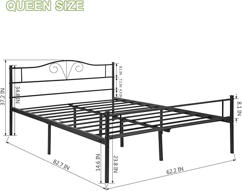 Miniatura 20 de Base de cama de metal resistente tamaño individual, base de colchón de acero, con revestimiento negro, cabecero retro para cama individual, no Negro