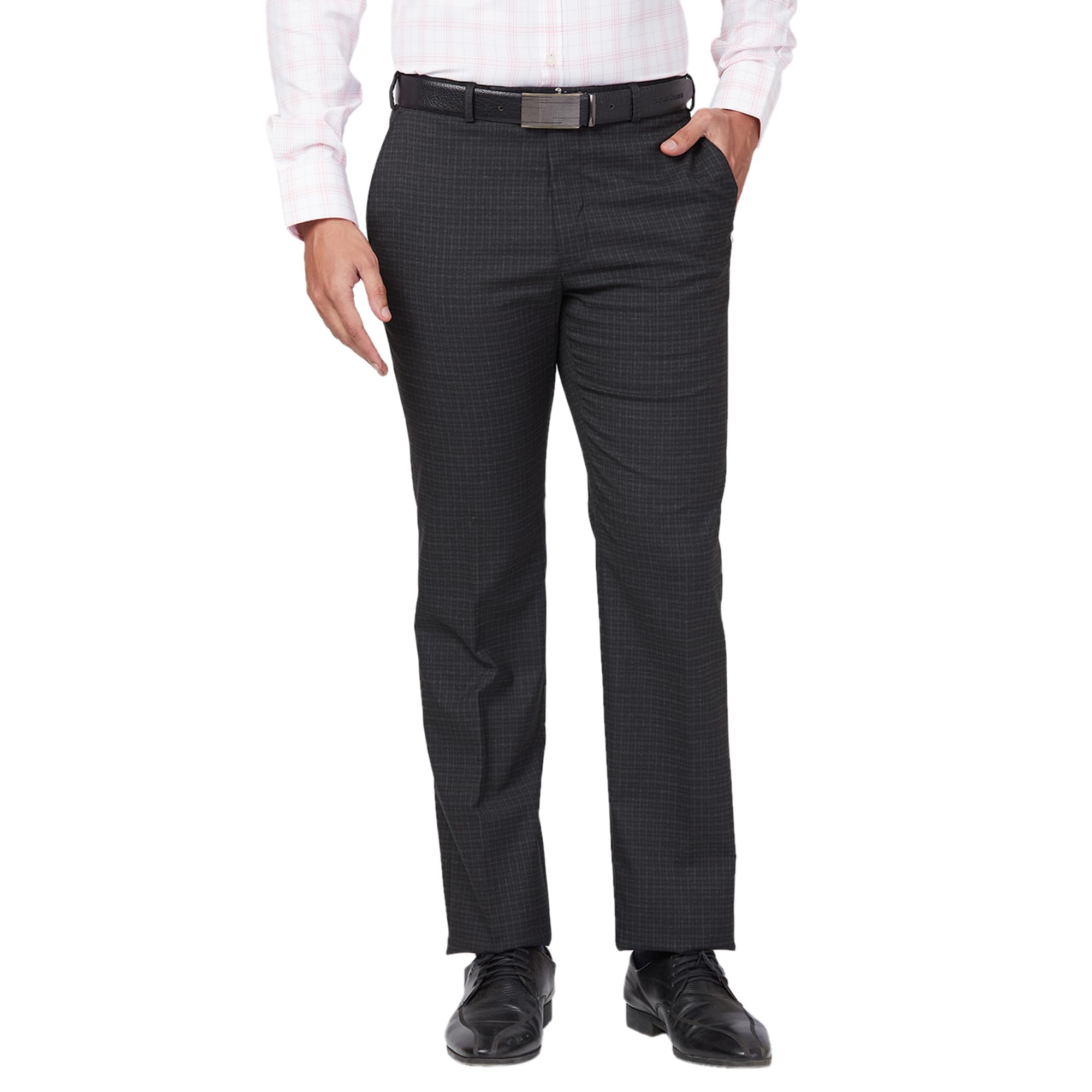 park avenue Men's Mid Rise Smart Fit Checks Pattern Polyester Blend Pleated Formal Trouser-picture-13