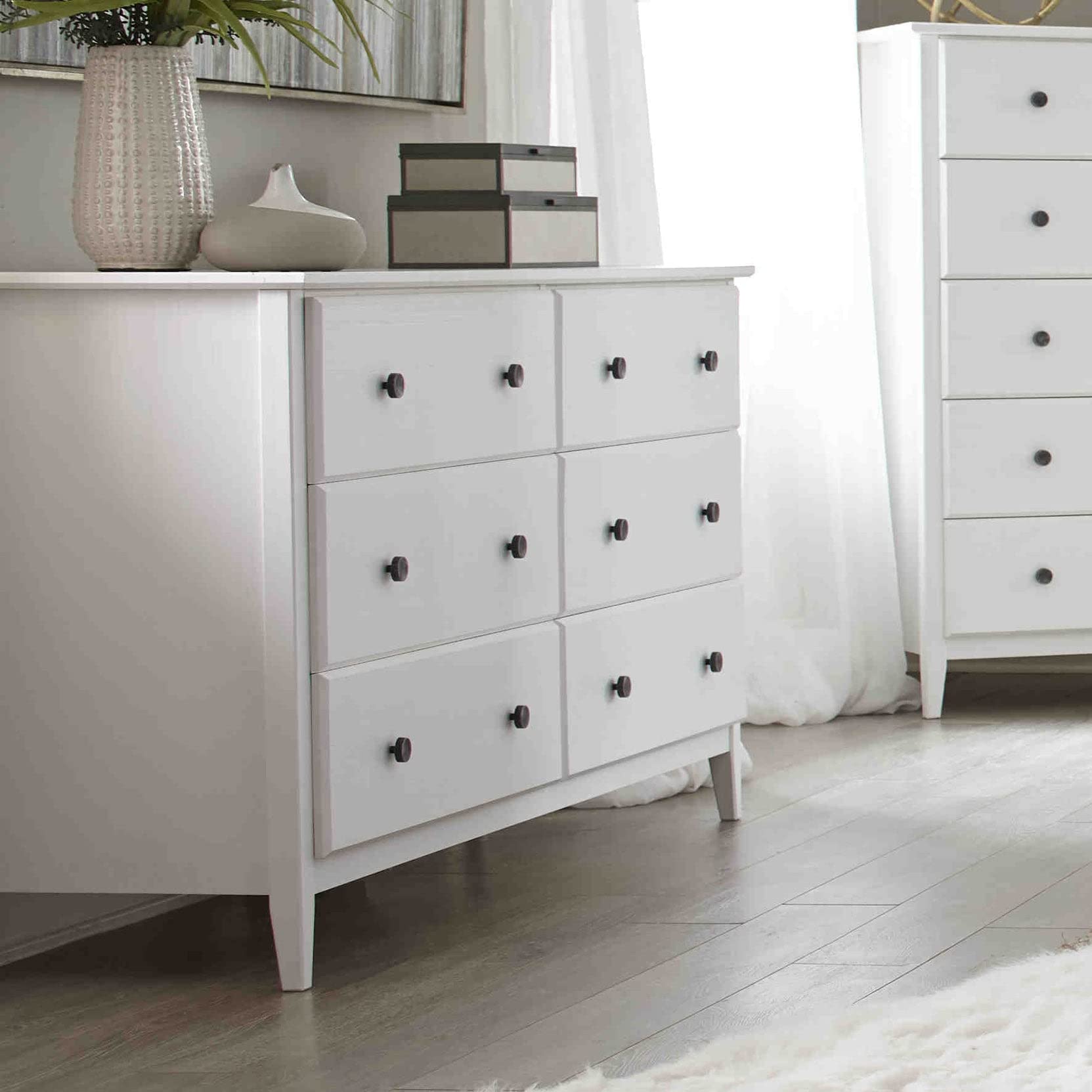 Grain Wood Furniture Greenport 6-Drawer Bedroom Dresser, Solid Wood with a Brushed White Finish