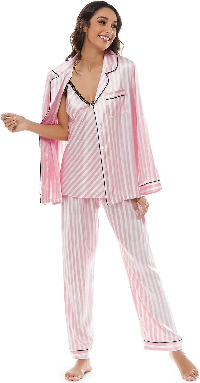 Escalier Womens 5pcs Silk Satin Pajama Set Cami Pjs Sleepwear Button Down Pj Sets Loungewear - Image 3