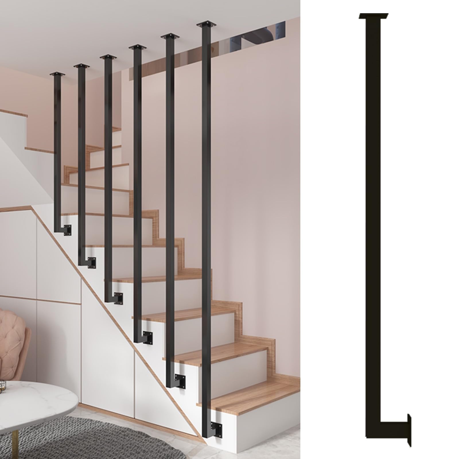 Gyeqxkt Black Customizable Stairway Balustrades Metal, Modern Spindles Guardrail Pole For Indoor Home Studio Decor