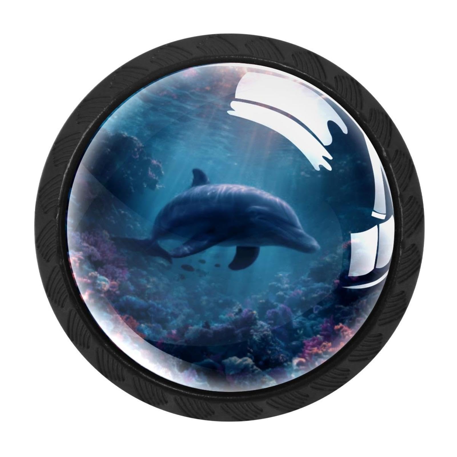 CHENZZZZ 4 Pack Dolphin Under the Sea (2) Kitchen Cabinet Knobs Drawer Knobs Dresser Knobs Matte Black Zinc Knobs Drawer Pulls Door Knobs Dresser Drawer Handles Knobs for Dresser Drawers