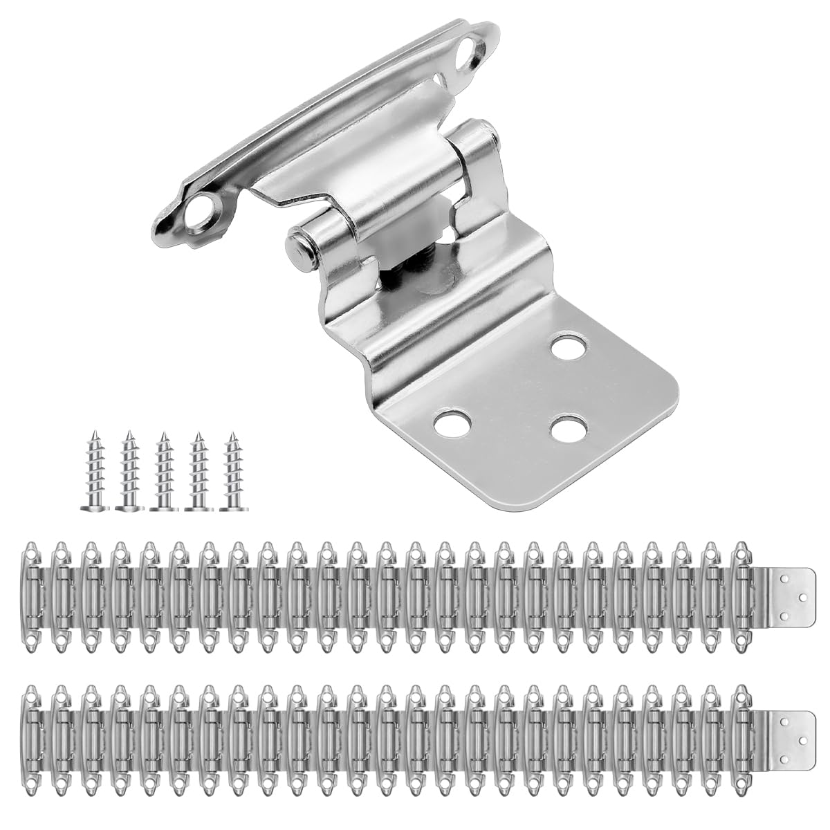 3/8" Cabinet Hinge Satin Nickel,50 Pack (25 Pairs) Self Closing Hinges for Kitchen/Bathroom/Furniture Cabinets & Doors,Decorative Cabinet Hardware