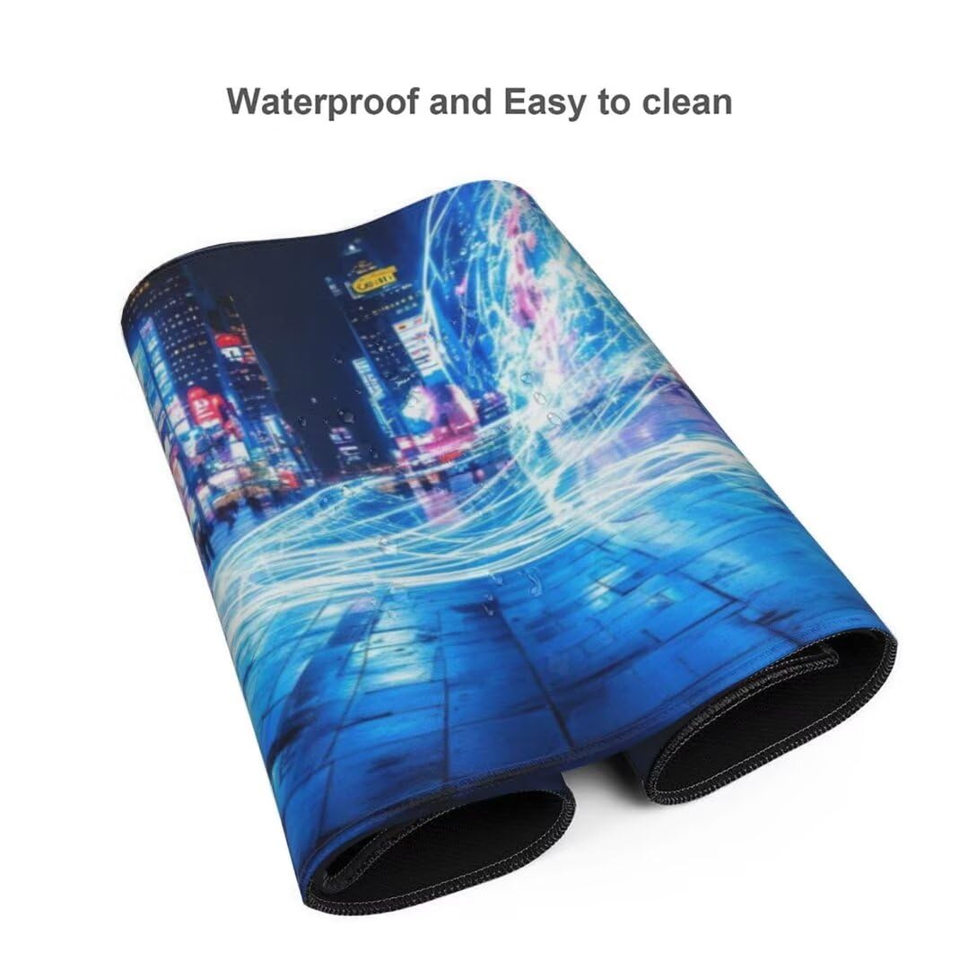 Alfombrilla de ratón 1400x600x3 MM, Alfombrilla Ratón XXL Extendida de Gran Tamaño con Bordes Cosidos, Base de Goma Antideslizante Almohadilla para Teclado, Calle Vista Nocturna S-12077
