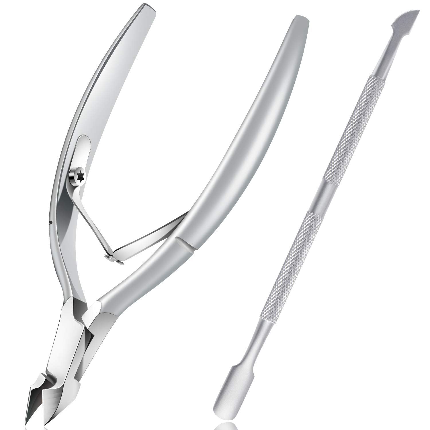 Cuticle Nipper with Cuticle Pusher - Cuticle Trimmer Cutter Clipper ECBASKET Dead Skin Remover Scissor Plier Durable Manicure Pedicure Tools for Fingernails and Toenails Silvery-image-11