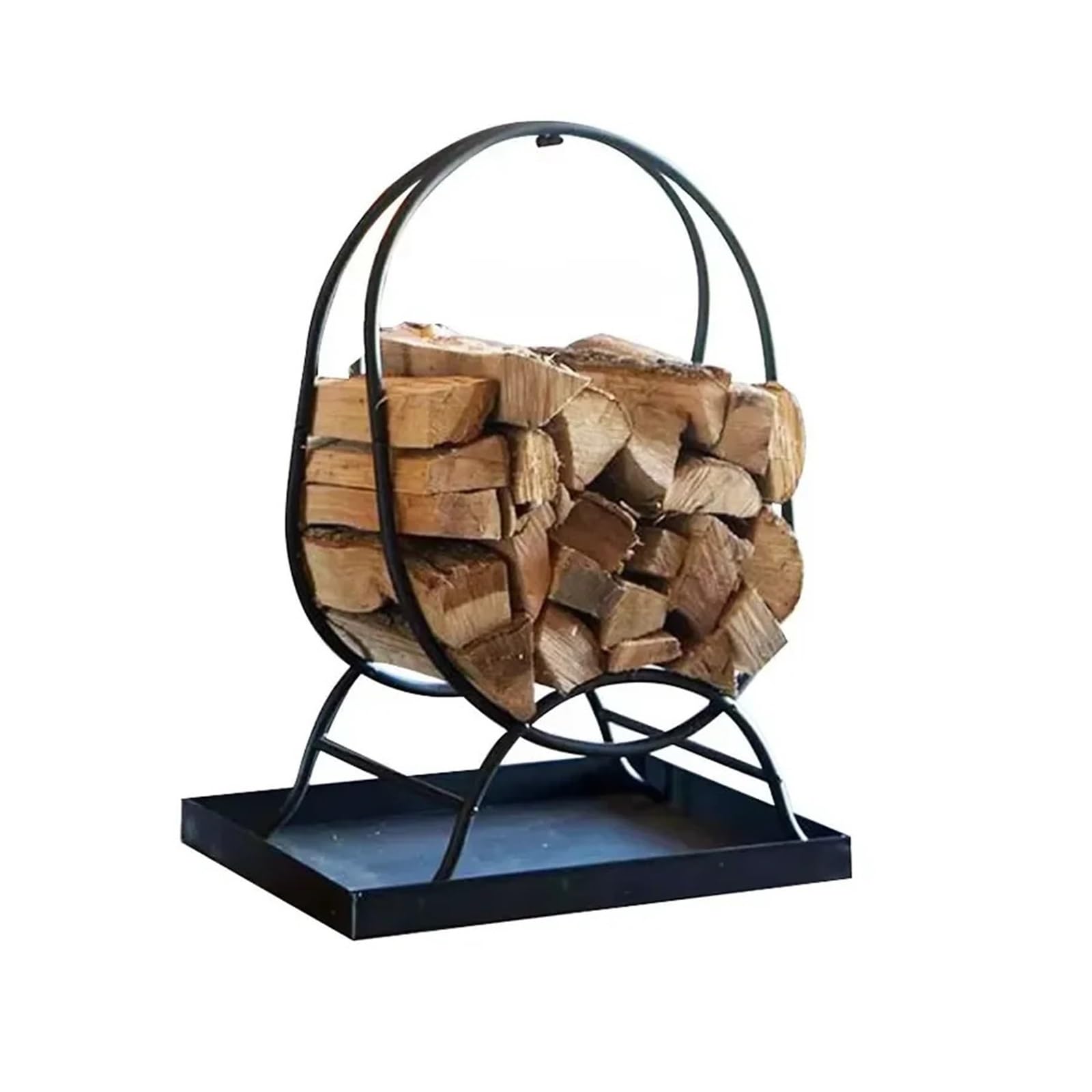Portalegna Da Esterno Porta tronchi da terra in ferro battuto nero | Con divisorio for esposizione di legna da ardere for esterni for giardino domestico