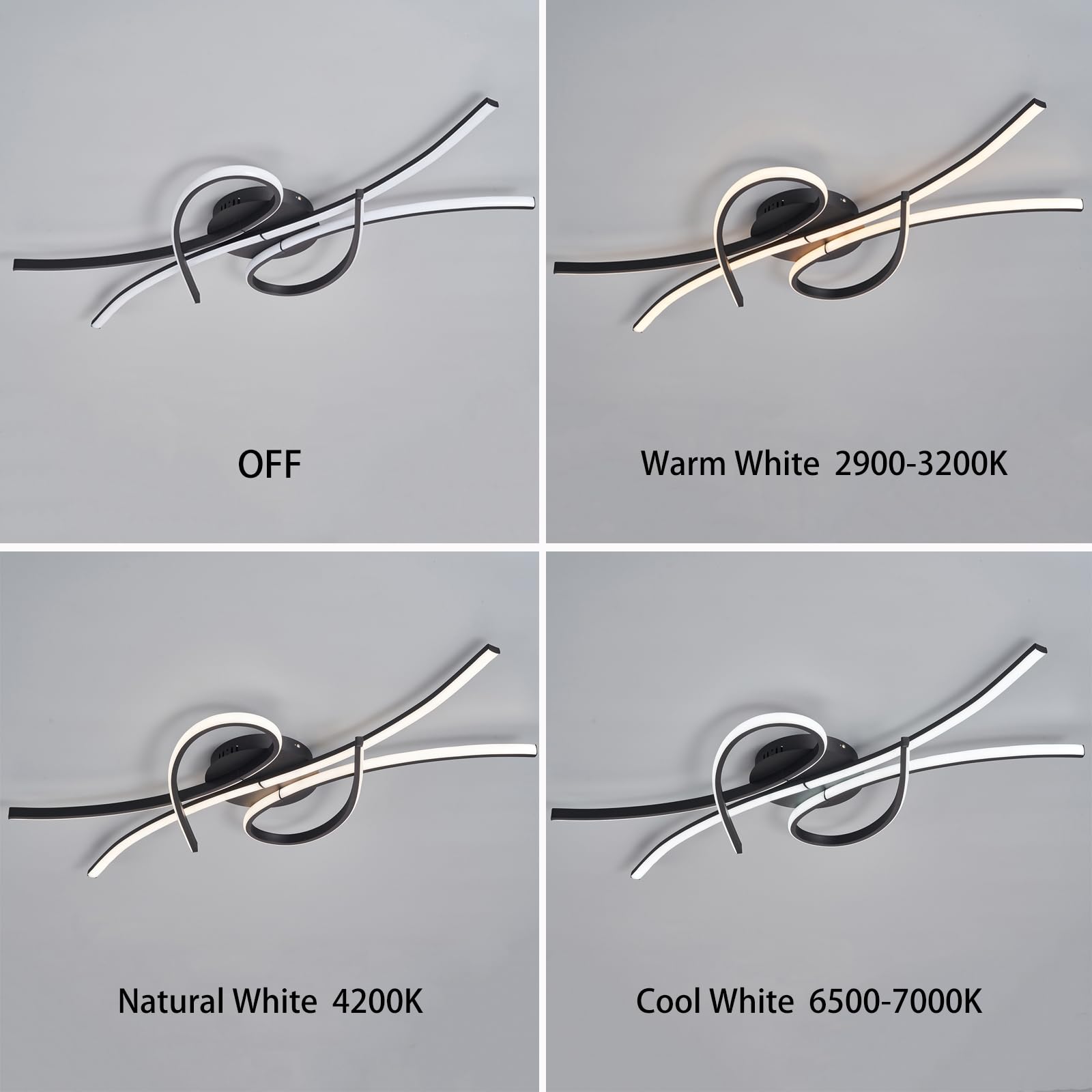 LANGLITIAODENG Modern LED Ceiling Light Fixture,54W 3780 Lumen,Flush Mount Ceiling Chandelier,Ceiling Lamp for Kitchen Bedroom Study Living Room Office Dining Room,Dimmable Remote Control (Black)