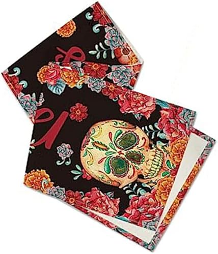 Miniatura 3 de PHILISENMALL Skull Head Flower Printed Table Runner Retro Gothic Dead Head Skeleton with Roses Halloween Fall Kitchen Dining Table Decoration for