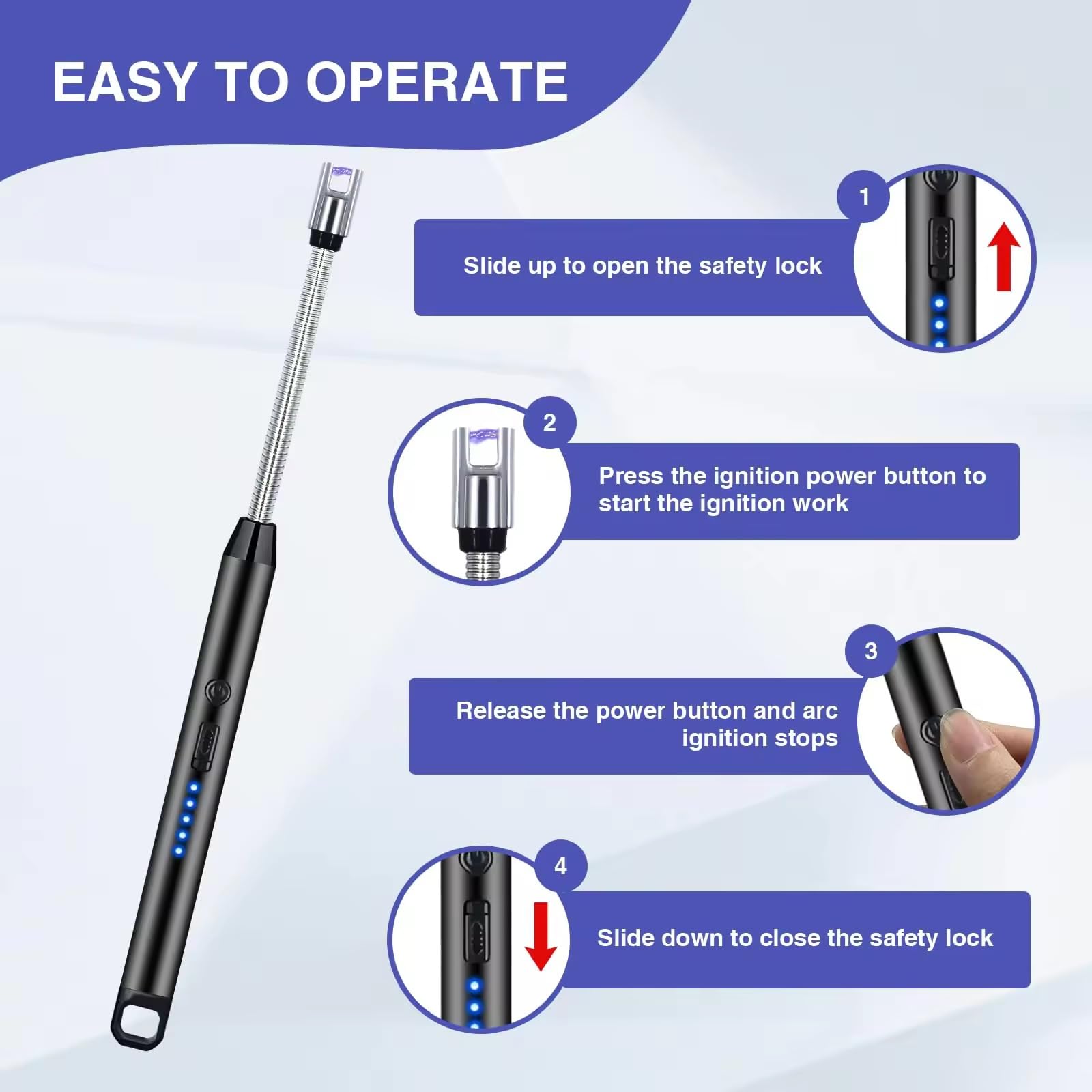 GOPINATH ECOM Rechargeable Electric Gas Lighter with USB C Charging 360 Degree Flexible Neck Windproof Flameless Arc Lighter for Kitchen Stove Candle BBQ Pooja 2