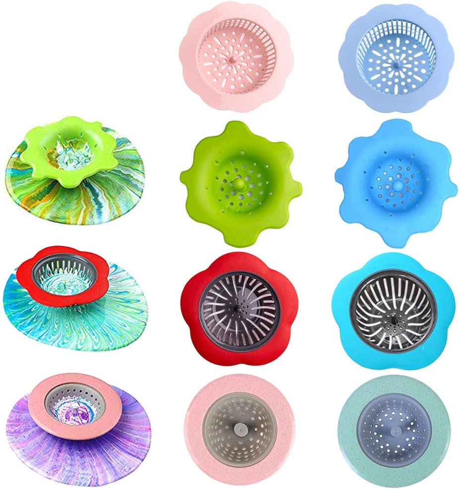 ATROPOS 8 Pcs Acrylic Paint Pouring Strainers Plastic Silicone Strainer for Pouring Acrylic Paint and Creating Unique Patterns and DIY Painting Tools