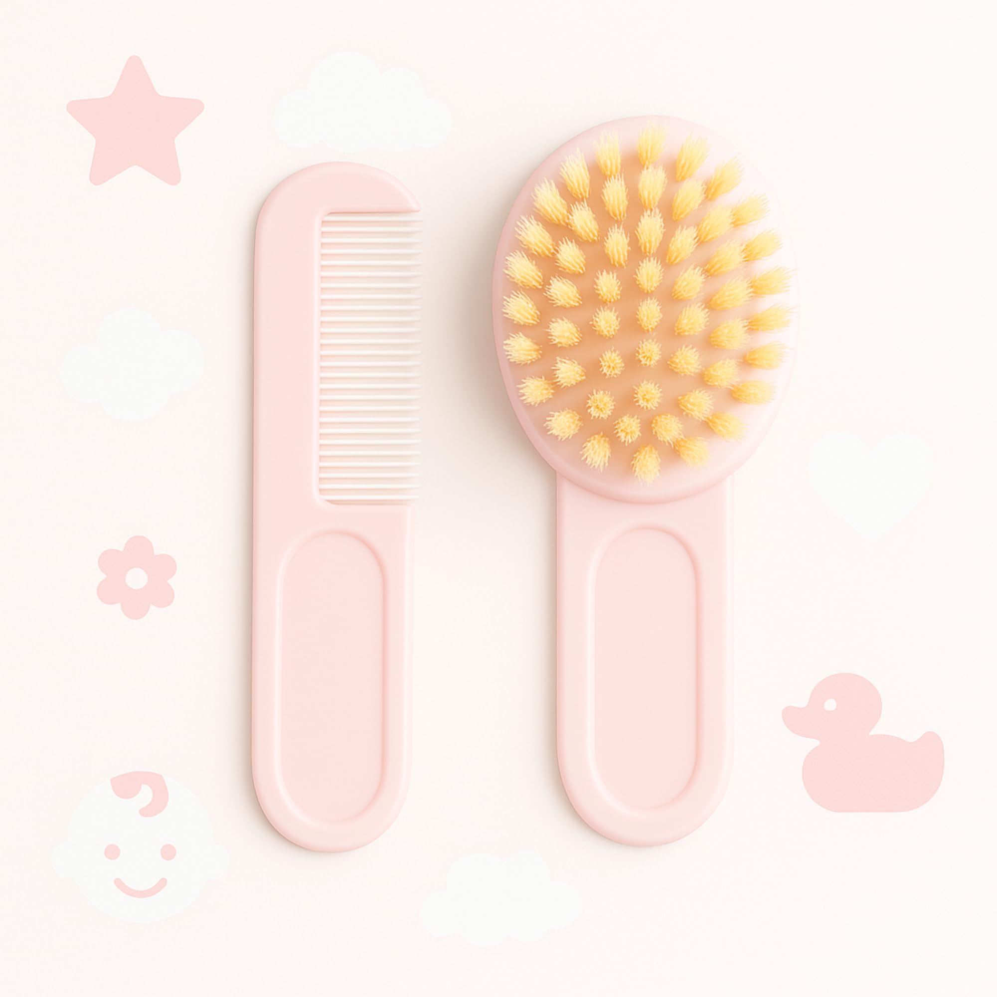 Regalo Neonato Maschio Femmina con Mussola Ricamata | Termometro e Spazzola | Cestino Funzionale per la Cura del Bebè | Cesta Personalizzata (Rosa) | BebeDeParis