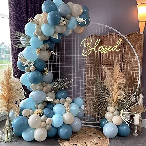 Image of Zesliwy Dusty Blue Balloons Garland Kit, Fog Blue Royal Blue Pastel Blue Sand White Metallic Gold latex Balloons for Bridal Shower Wedding Anniversary Birthday Party Decorations Supplies