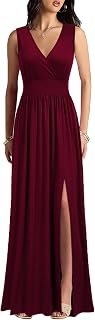 Women Sleeveless Deep V Neck Split Loose Sexy Plain Long Maxi Casual Dress