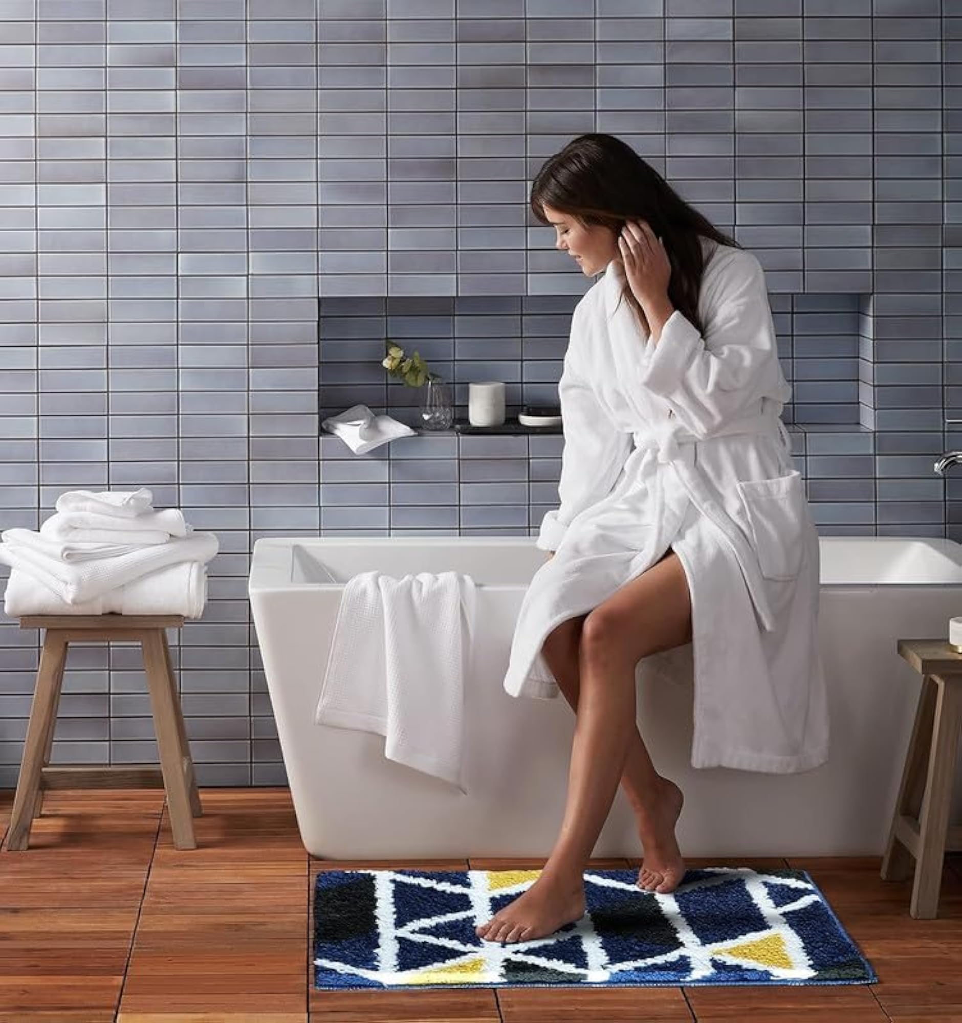Premium Microfiber Doormat, Geometric Diamond Pattern