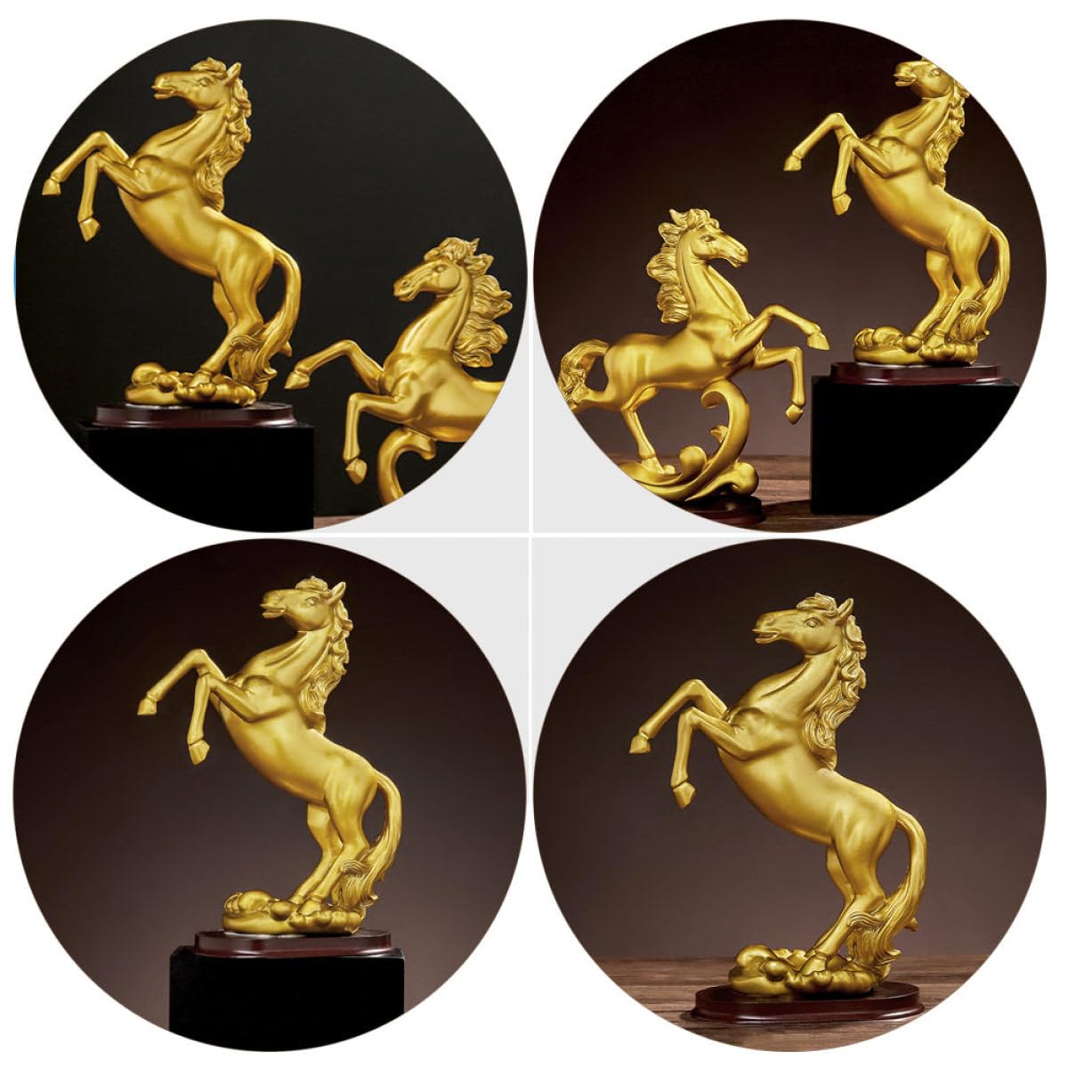 Pferdestatue aus Kunstharz in Goldener Farbe Stilvolle und Glänzende Pferdefigur zur Wohn und Bürodekoration für Regale und Vitrinen