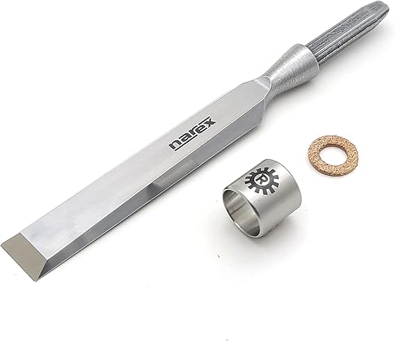 Narex 6 Piece Set Richter Extra Unhandled Bevel Edge Chisel Blanks, (1/8, 1/4, 3/8, 1/2, 3/4 & 1) Cryogenic Treated Cr-V Steel Hardened to HRc 62, Stainless Steel Ferrules