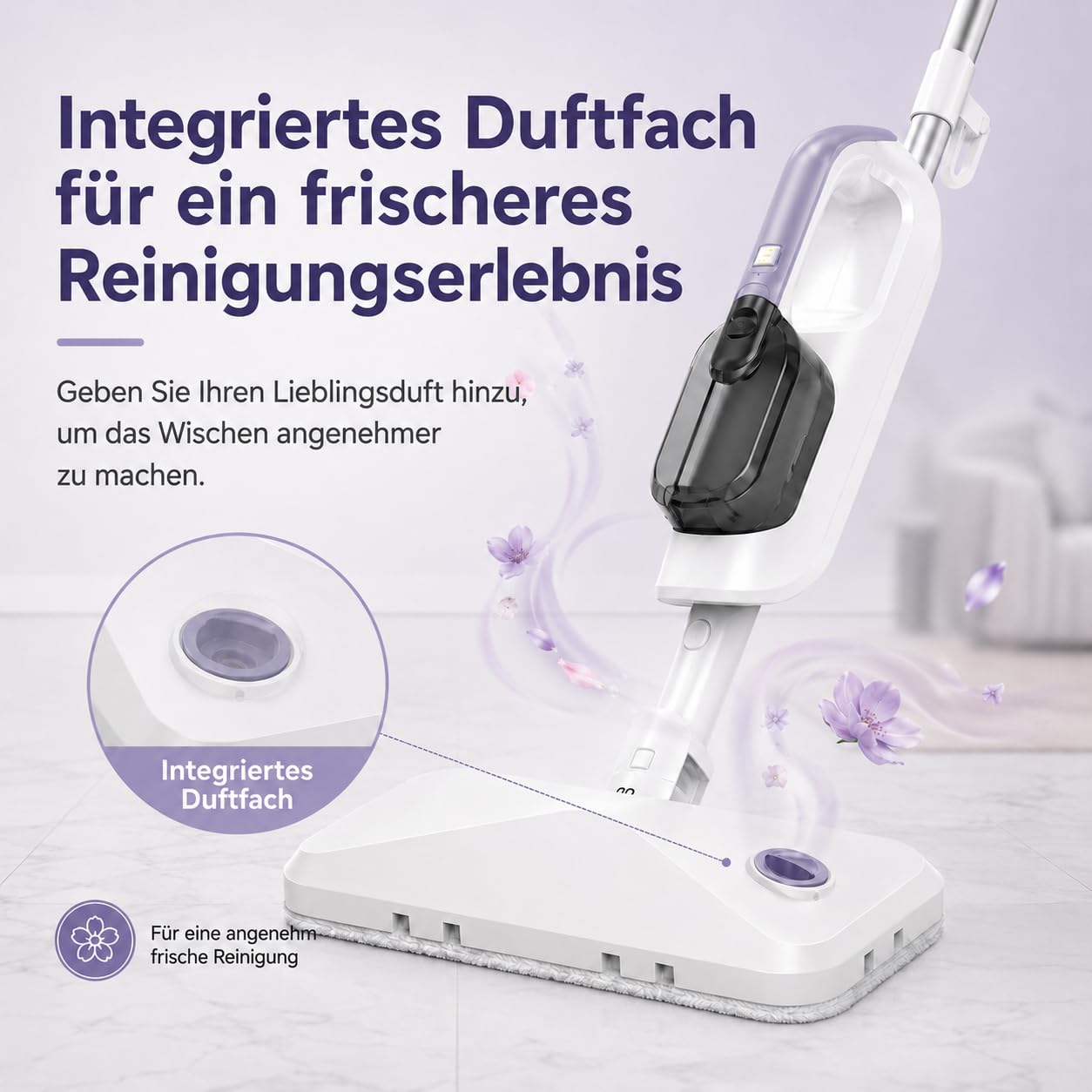 Dampfreiniger Handdampfreiniger, abnehmbar und multifunktional | 470 ml Wassertank, 3 Dampfstufen, Duftfach und 5 m Kabel, Standfunktion, für Fliesen, Laminat, Vinyl, Fenster, Polster & Auto