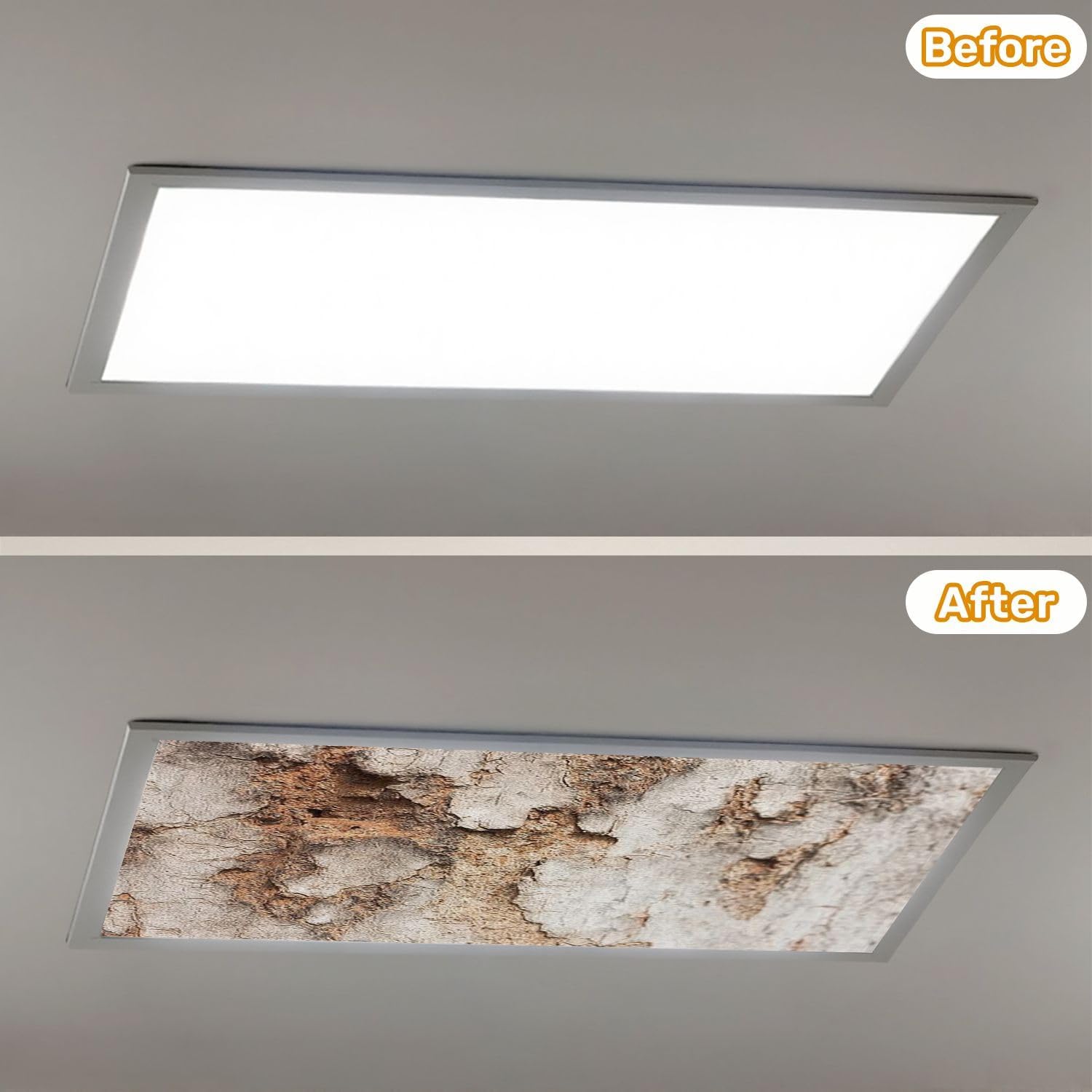 Fluorescent Light Covers for Ceiling Lights Wood Abstract Easy to Install Magnetic Light Filter for Classroom Office Hospitals School Home Decor