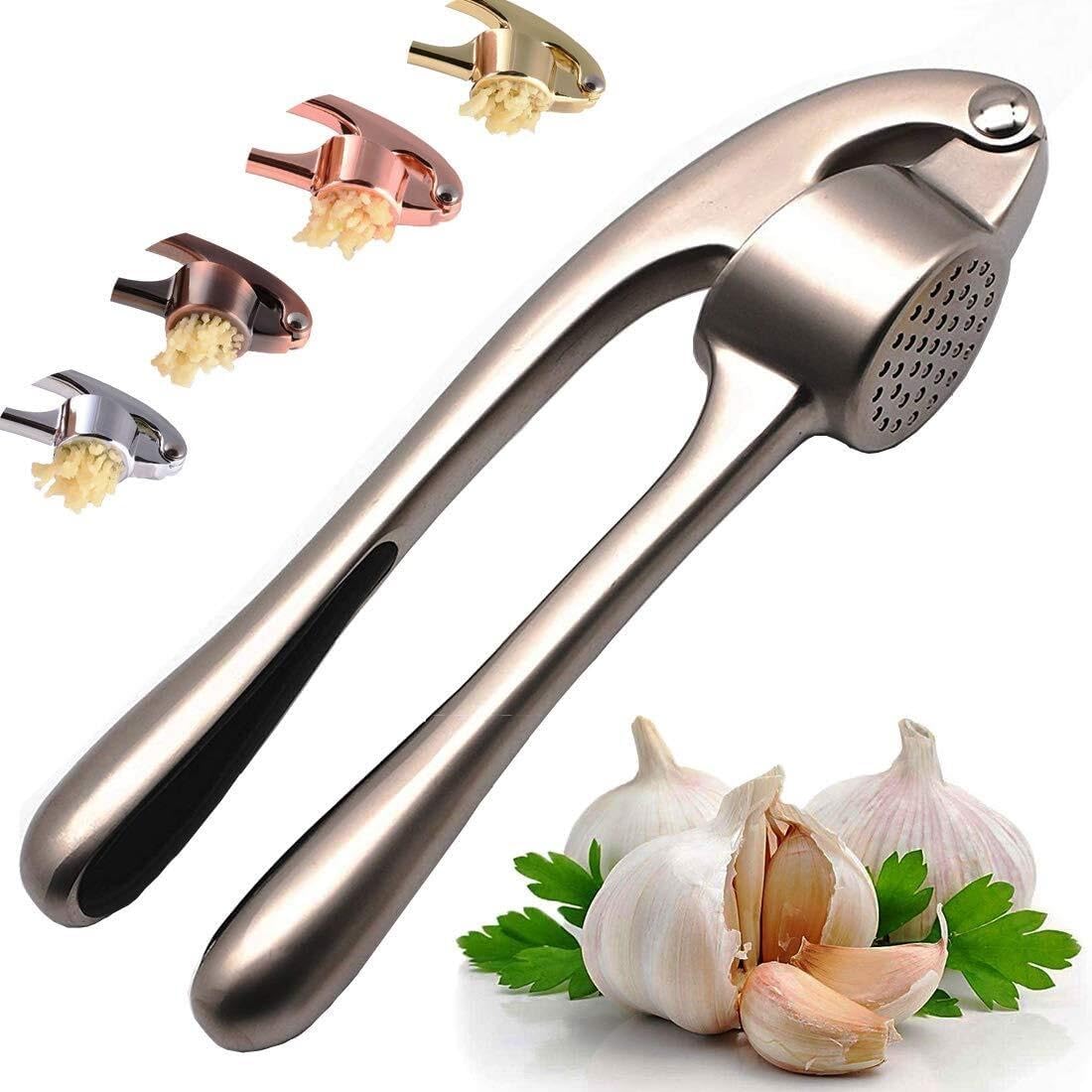 High Effective Garlic Press ，Garlic Press, Metal Garlic Crusher Mincer for Garlic & Nuts with Pearl Nickel Color, Professional Garlic Ginger Press Tool in Kitchen from, Easy to Squeeze and Dishwasher