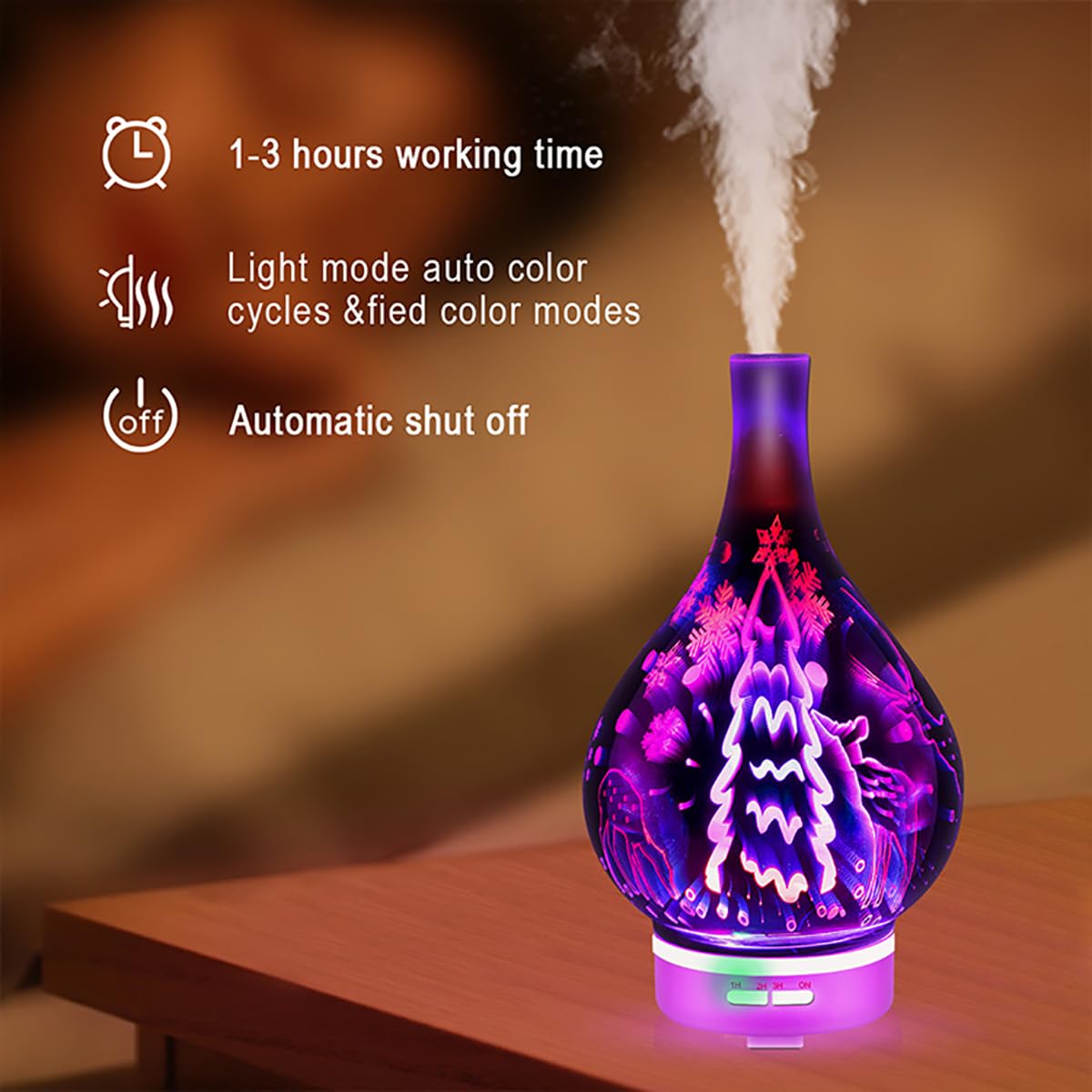 Diffusore di oli essenziali da 120 ml, diffusore di aromaterapia ad ultrasuoni in vetro 3D, diffusore di aromi con nebbia fredda, umidificatore silenzioso, per dormire, yoga, ufficio, lavoro, spa B