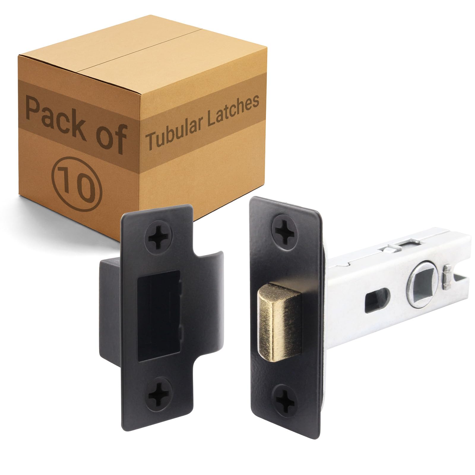 Eai Black Tubular Door Latch For Internal Doors - 2.5 Inch / 64Mm - Pack Of 10 Matt Tubular Mortice Latches