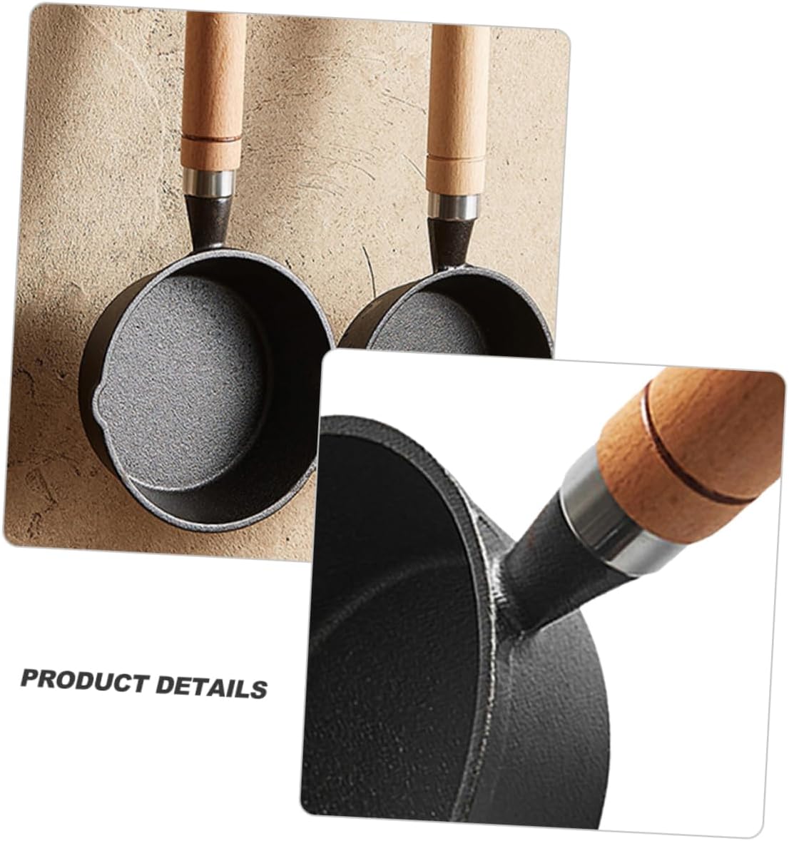 Luxshiny 2pcs Space-saving Cast Iron Sauce Bowl Pot Spout Iron Oil Boil Pot Saucepan Sauce Handle Small Wood Handle Melting