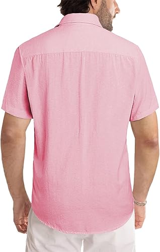 Miniatura 77 de JMIERR Camisas de vestir a rayas con botones y manga corta para hombre