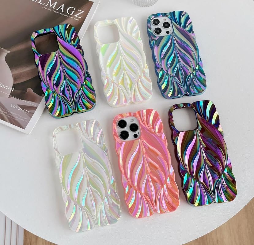 Image of Case Creation for iPhone 14 Plus Holographic 3D Shimmer Trendy Phone Case, Luxury Glossy Leaf Laser Cut Rainbow Fashion Glitter Cute Colorful Shiny Soft Mobile Cover for Apple iPhone 14 Plus (Multi)