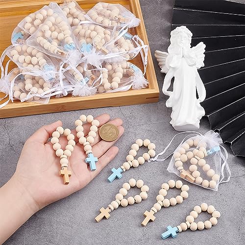 OLYCRAFT 36Pcs Wooden Rosary Beads with Cross Pendant PapayaWhip Wood Rosary Beads with Wood Bead and Elastic Cord Rosarys Bead for Women Men Baptism First Communion Confirmation -84mm - Image 3