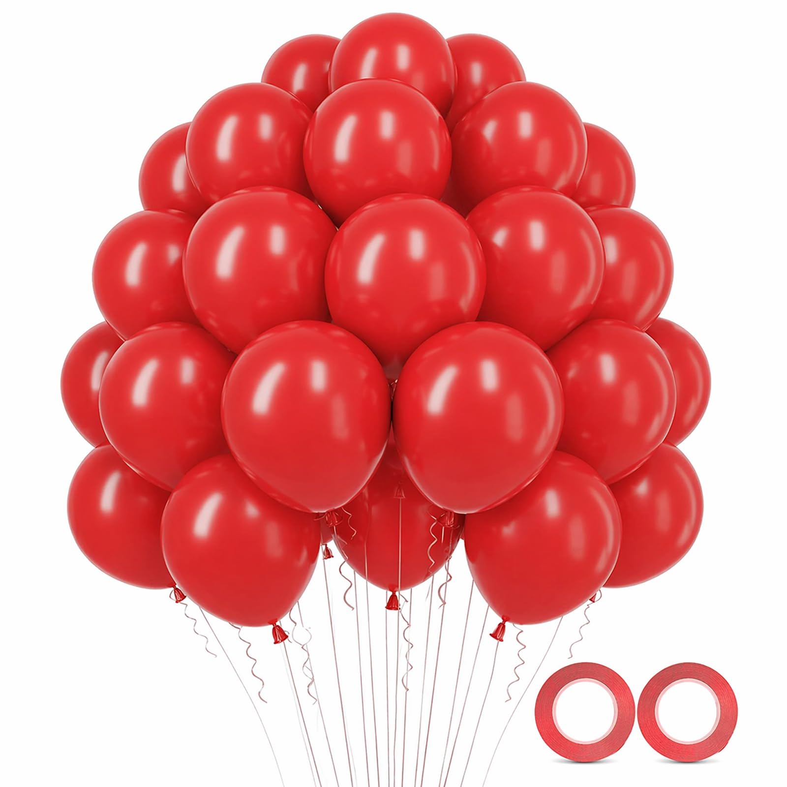 Bolosa Red Latex Balloons 30 pcs 12 Inch Party Balloons, 2 Rolls Balloon Tape for Red Balloon Garland & Arch, Reds Party Decorations for Birthday, Valentine’s Day, Wedding, Christmas & Hen Party