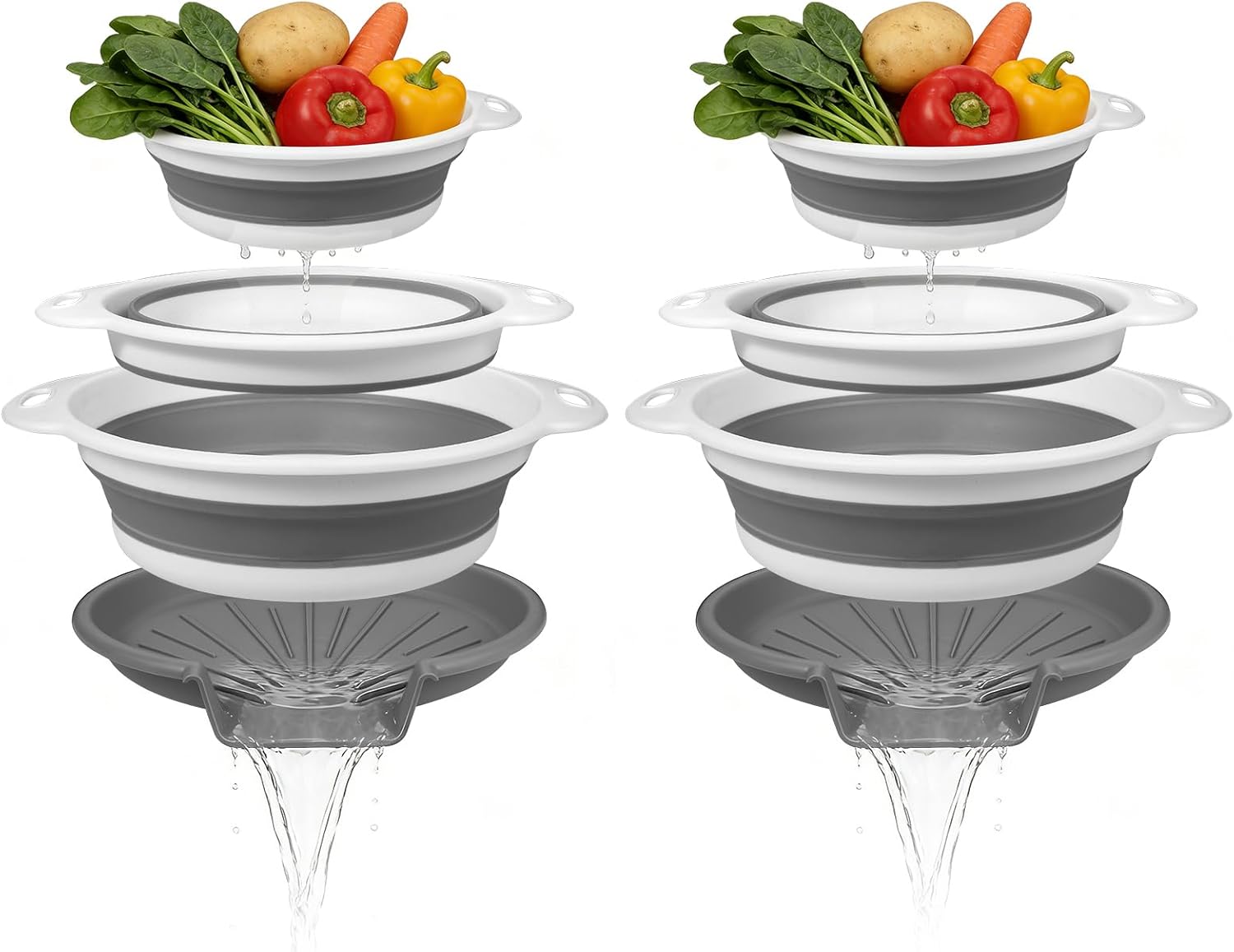 2nd Gen Collapsible Wash Basin for Baby Bottle Washer, 2.4 Gallons Portable Dish Pan Bucket for Camping Kitchen Sink (Grayish White, 3 Pack)