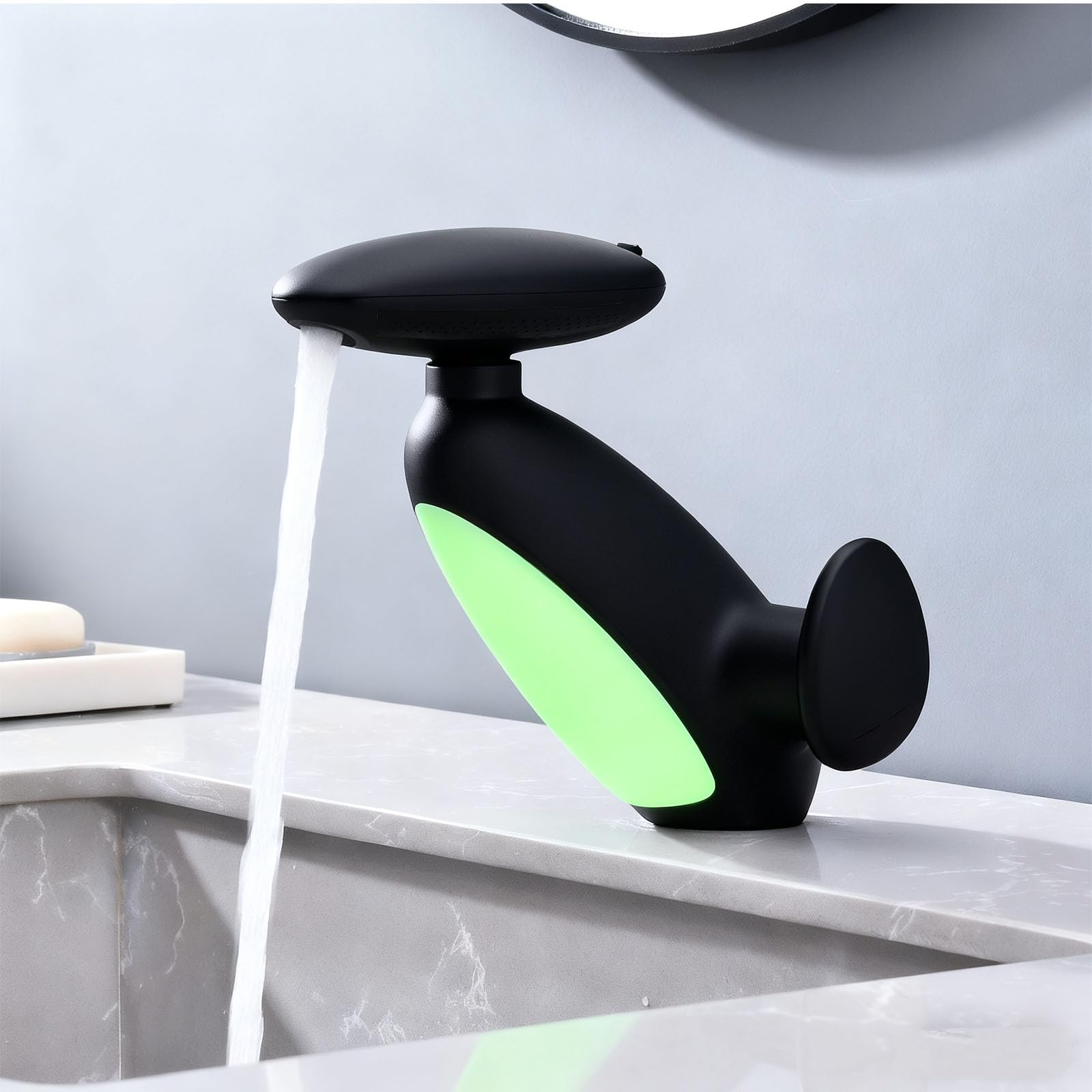 Robinet Salle Bain avec Douchette Extractible à 4 Modes, LED Robinet de lavabo Cascade, Rotatif à 360° Mitigeur de Lavabo, Moderne G 3/8, Noir