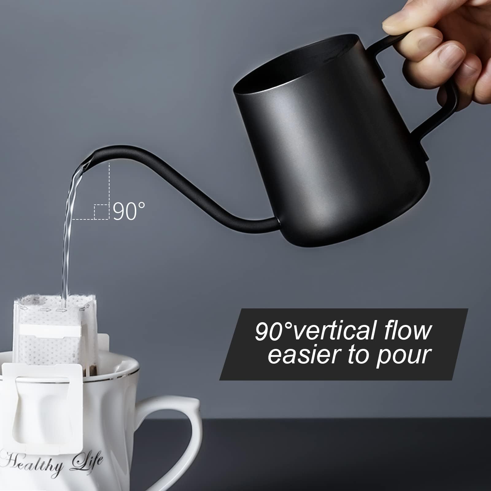 PARACITY Bollitore a collo di cigno con beccuccio da 350 ml, bollitore smussato lungo e stretto, per caffettiera, caraffa, teiera da campeggio, per viaggi, caffettiera all'aperto