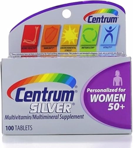 Centrum Tabletas multivitamínicas plateadas, mujeres 50+, 100 ea (paquete de 4)