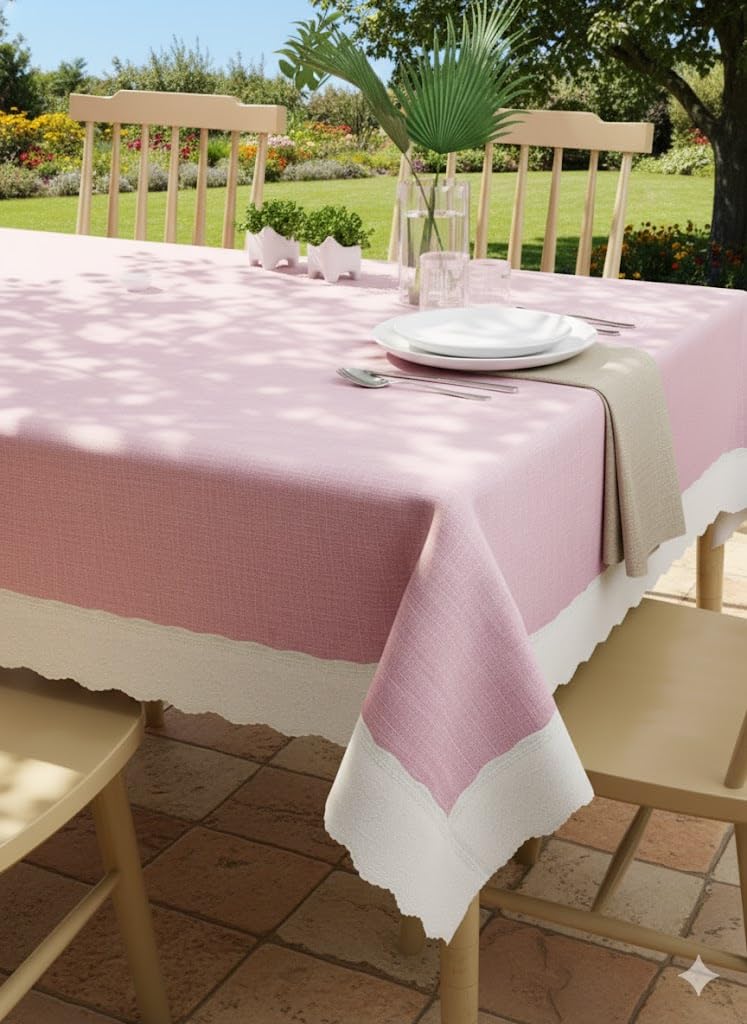CASA-NEST Rectangular Anti-Slip PVC Solid Plain White Lace (40x60 inch) 4 Seater Centre Table Cover with Exclusive Backing material-pink-printed0001-picture-10