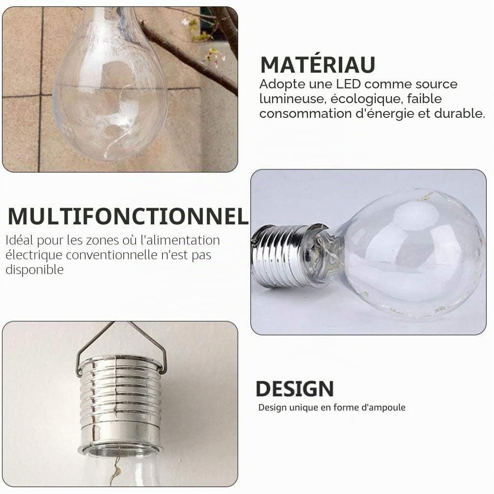 Abaodam Lot de 5 Ampoules solaires LED d'extérieur étanches à Suspendre pour Jardin, Cour, Camping (lumière Blanche Chaude)