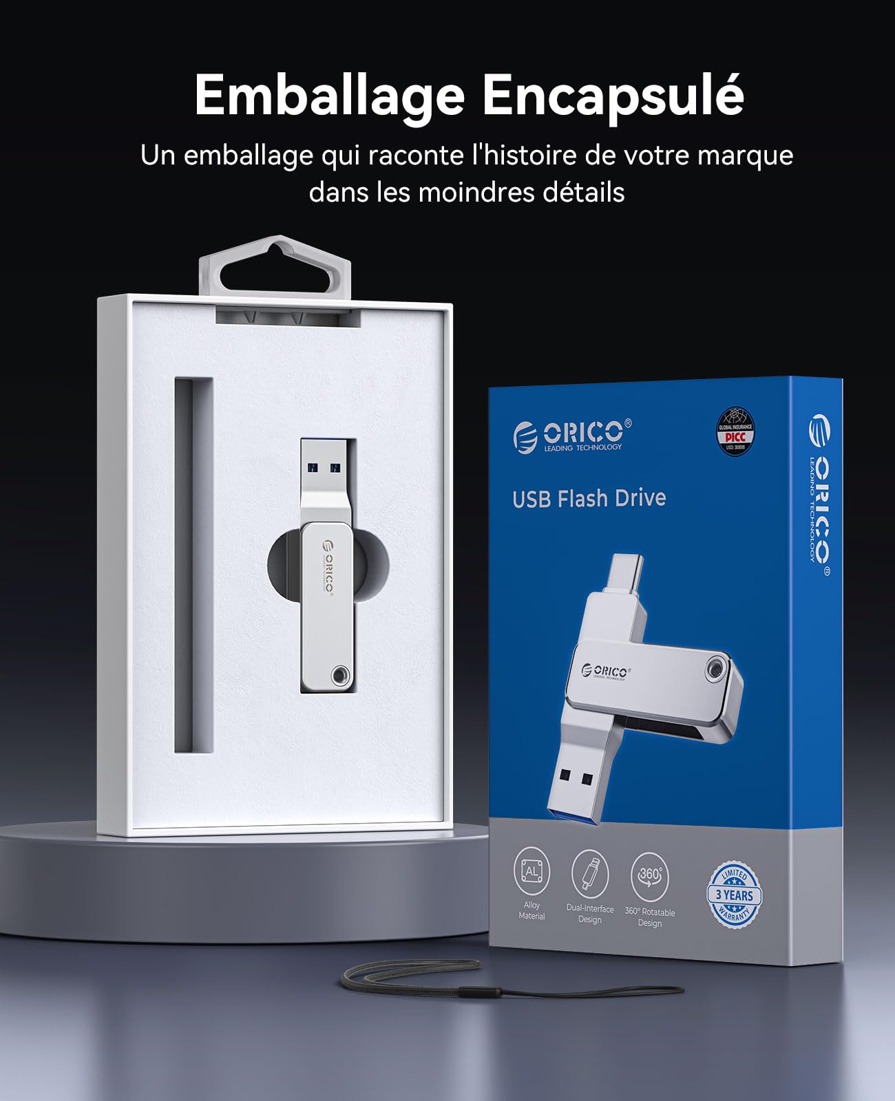 ORICO Clé USB 128 Go (Type C & USB-A), USB 3.2 Gen 1, Mini Pendrive Portable, Vitesse Lecture 150 Mo/s – pour iPhone 15/16/17, Android, Tablettes, Mac, Windows, Plug and Play -EB05