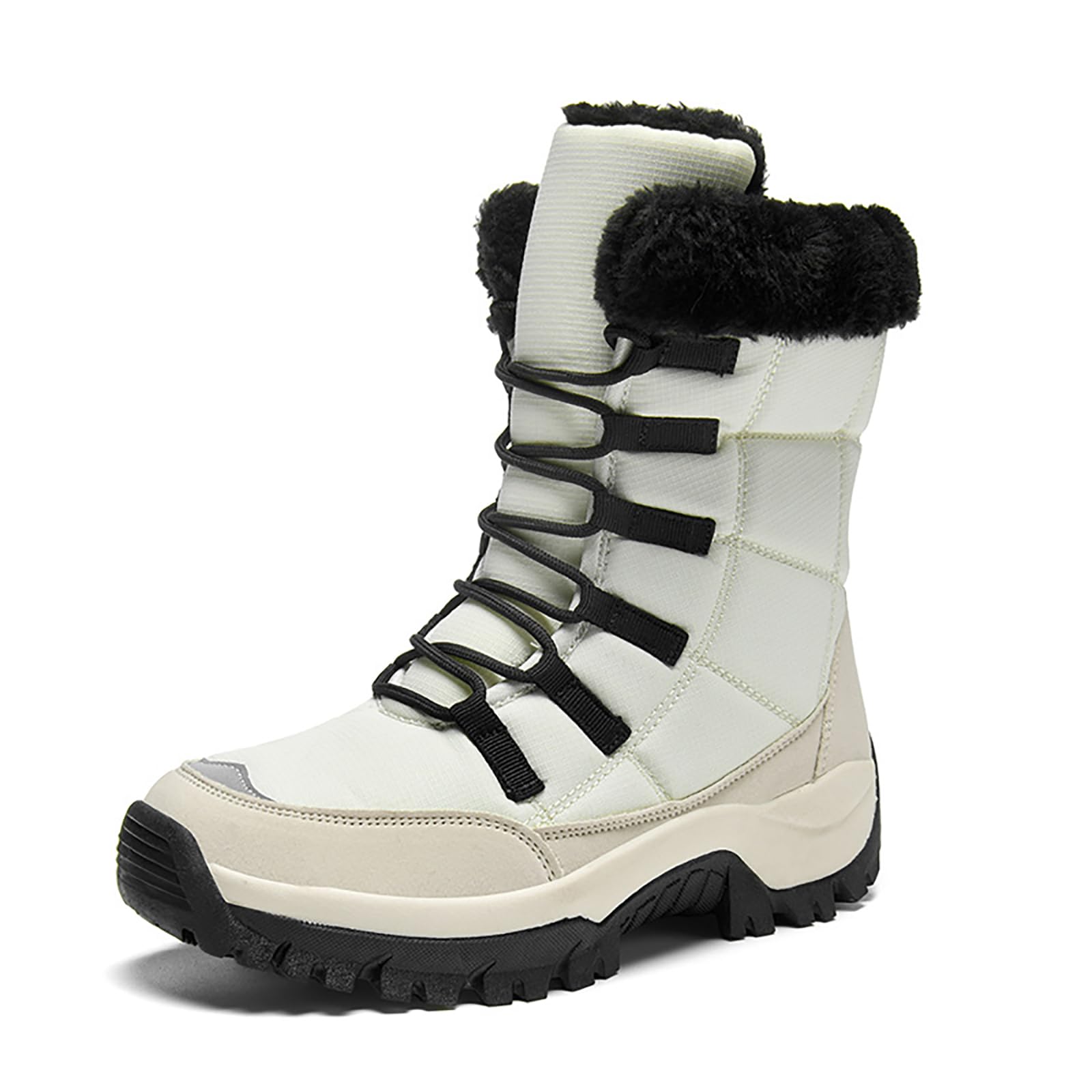 Womens Winter Fur Lined Snow Boots Lace-Up Platform Waterproof Anti-Slip Mid-Calf Boots Cold Weather Outdoor Warm Shoe