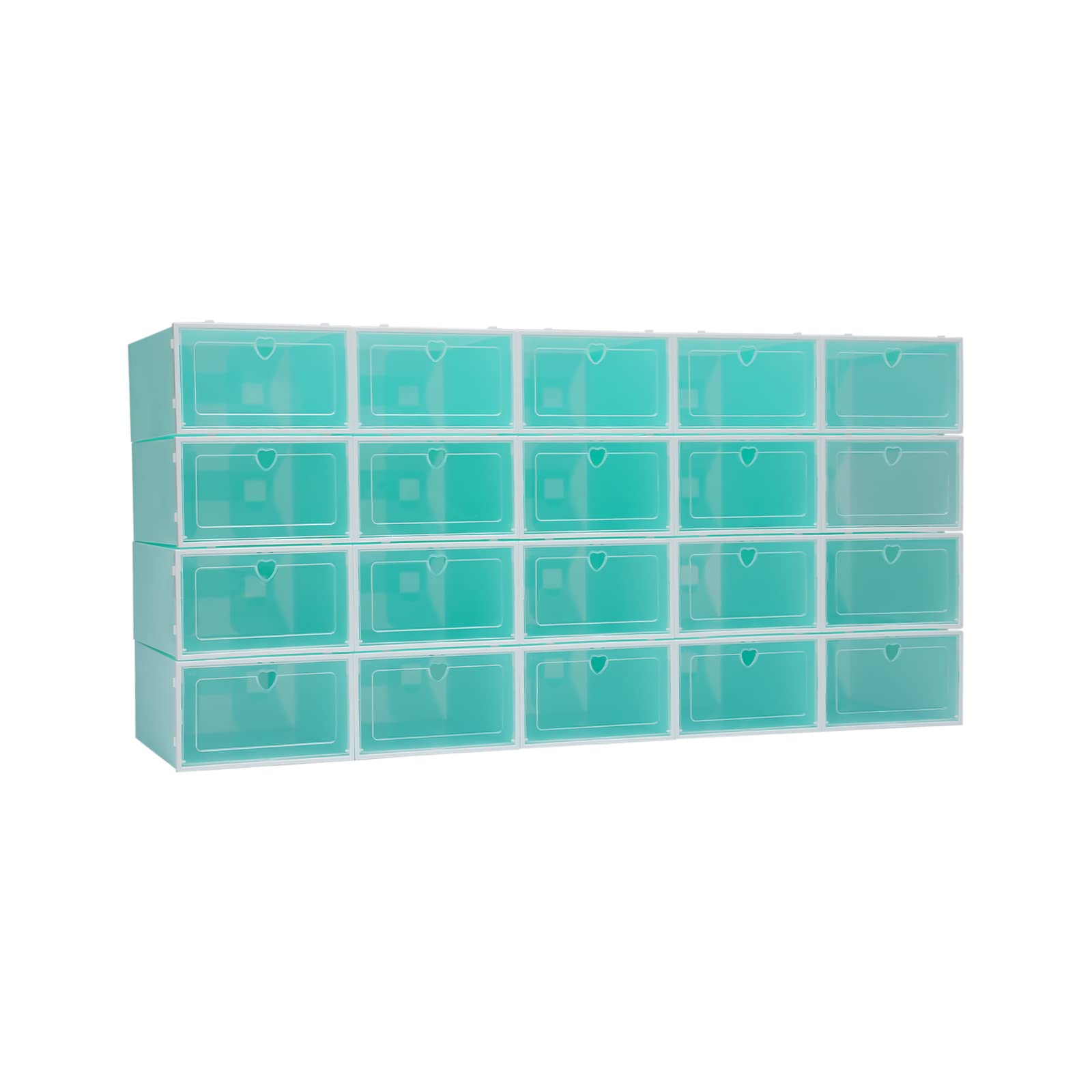 Vielrosse 20Pcs Clear Plastic Shoe Box, Stackable Shoe Organizer Boxes with Lids, Space Saving Shoe Racks Transparent Shoe Display Containers for Shoes up to Size 46 (33 x 23 x 14cm) (Green)