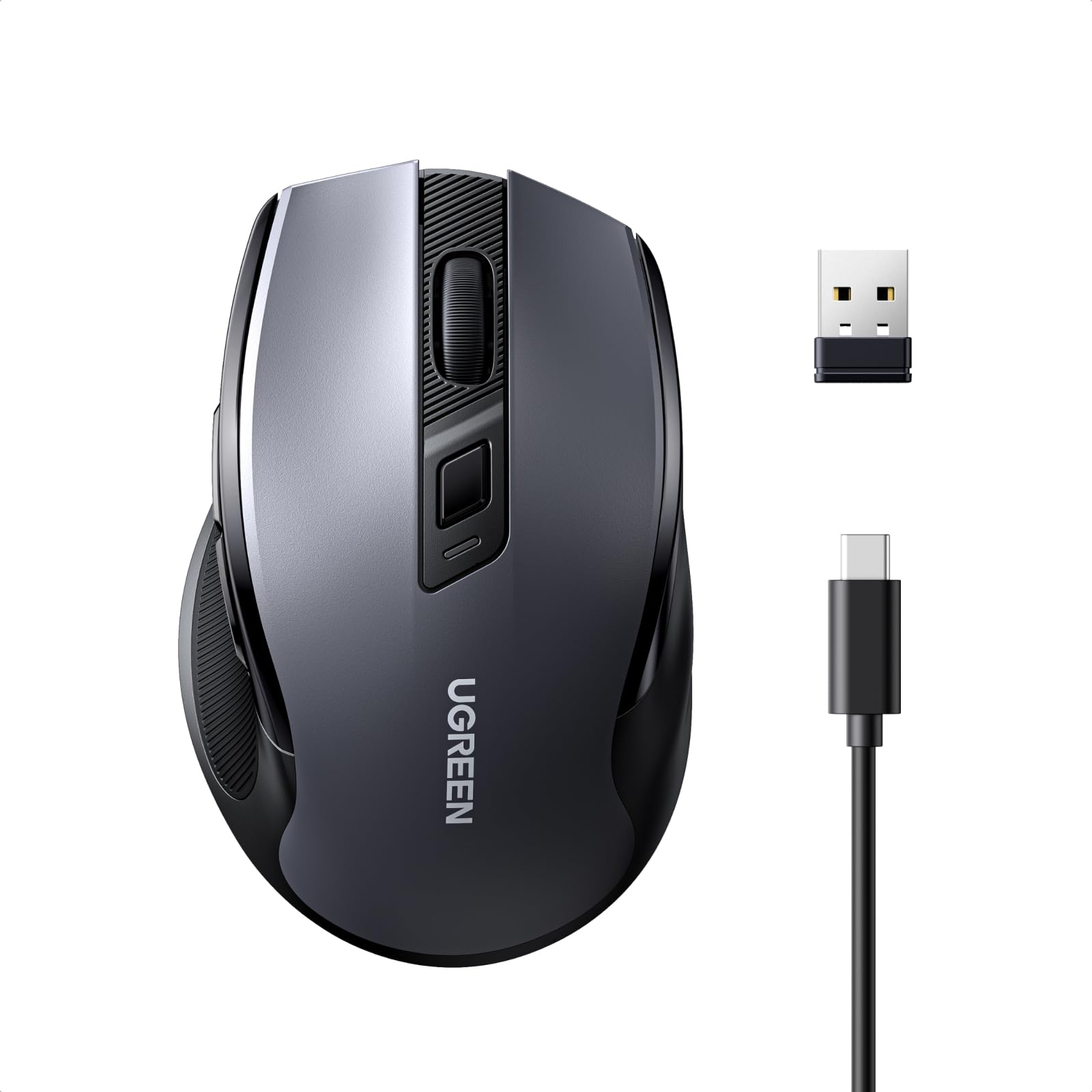 UGREEN Mouse Ergonómico Inalámbrico Recargable, Bluetooth & 2.4Ghz