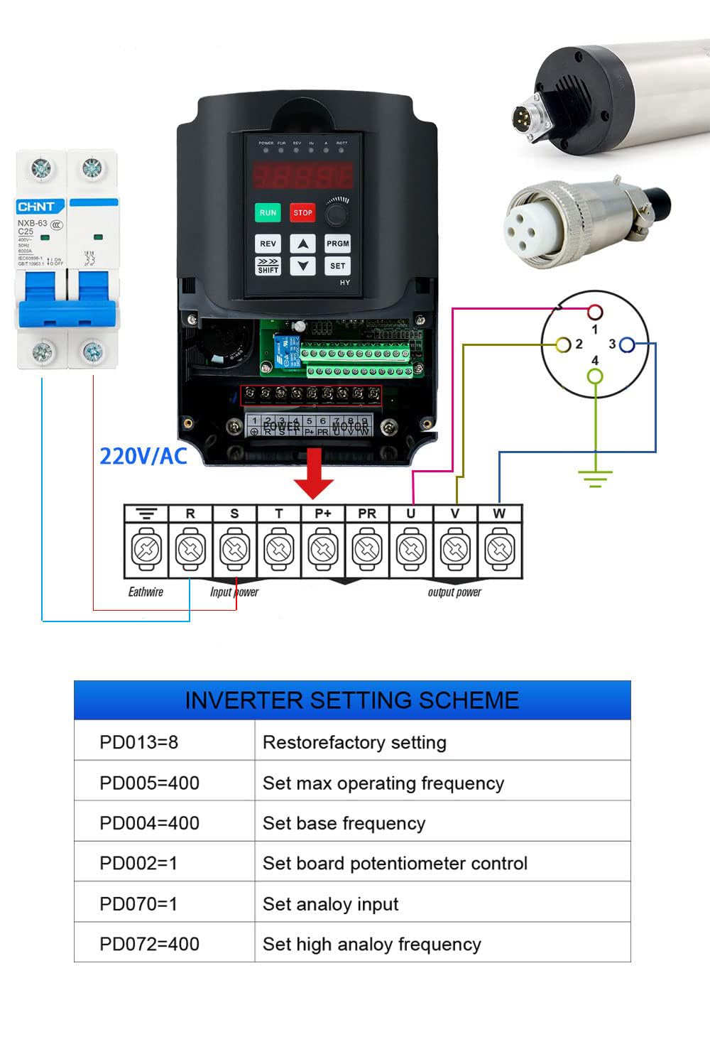 RATTMMOTOR CNC Spindelmotor Set 2.2Kw 220V Luftgekühlter Spindelmotor,CNC Frässpindel ER20 und 2.2kW 220V VFD Frequenzumrichter und 80mm Halterung Clamp für CNC Fräsmaschine