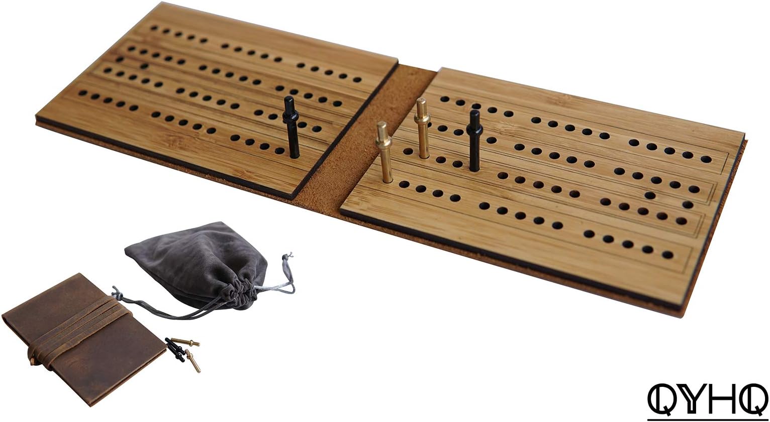 Travel Cribbage Boards Leather Pocket Sized Tiny Card Game Board Scoring Boards with Copper Cribbage Pegs - QYHQ