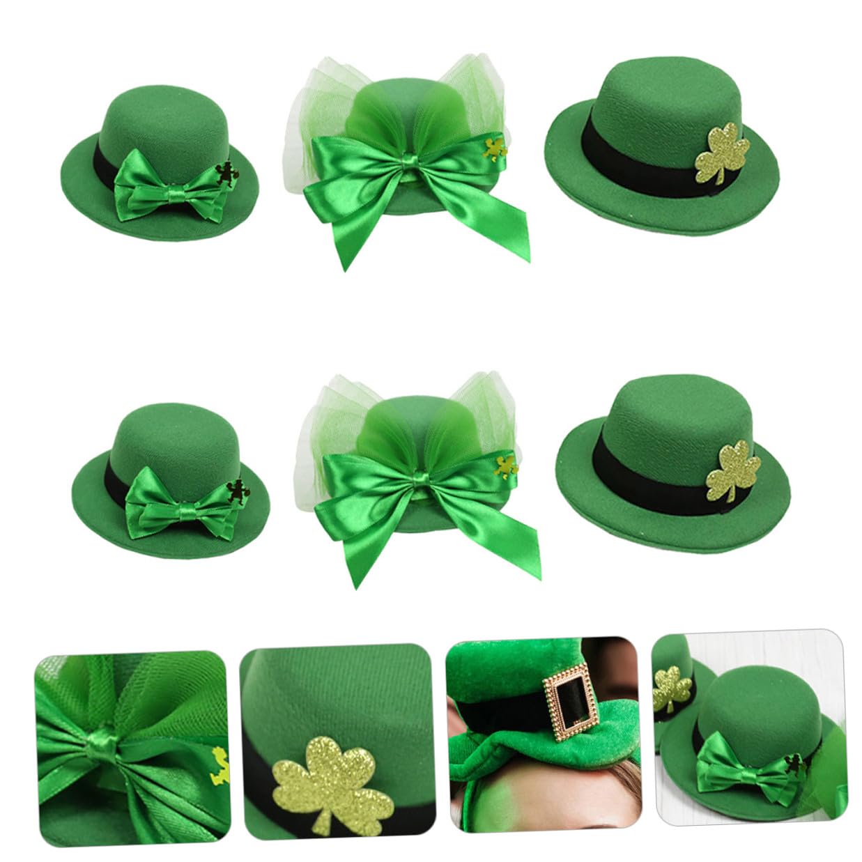 Beaupretty 6 Pcs St Patrick's Day Hair Clips Shamrock Bowknot Leprechaun Hat Hairpins Green Festival Hair Accessories for Women Party Decoration
