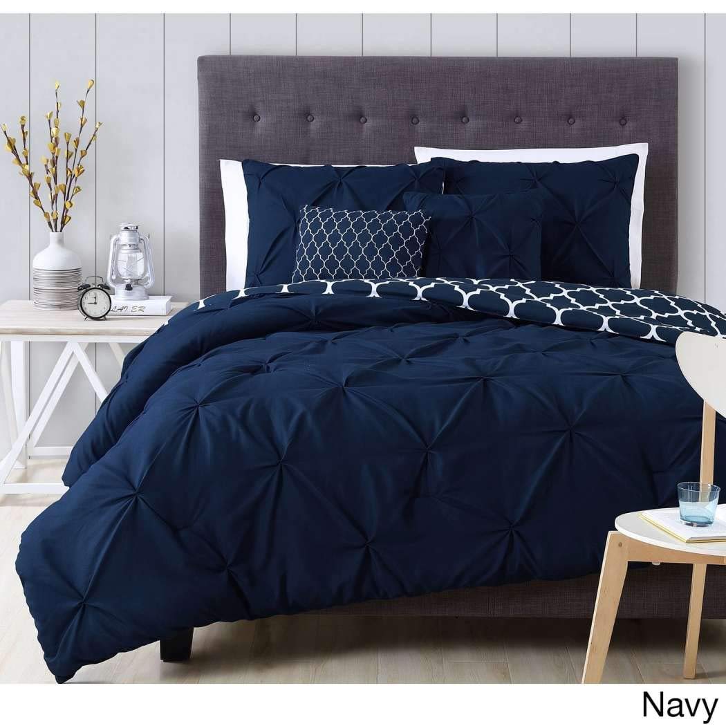 Buy D&H 5 Piece Dark Navy Blue White Moroccan Pinch Pleated Comforter