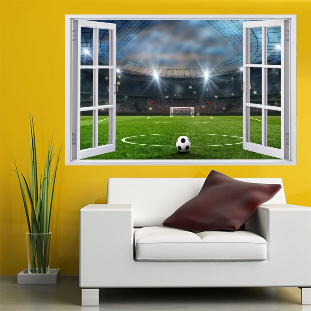 Decalcomania Fracassata 3D, Campo Da Calcio Adesivo Staccabile E Adesivo In Vinile Rimovibile, Calcio Tatuaggio Da Parete Ragazze Nursery Room Decor Mural Home Decor 120x80cm