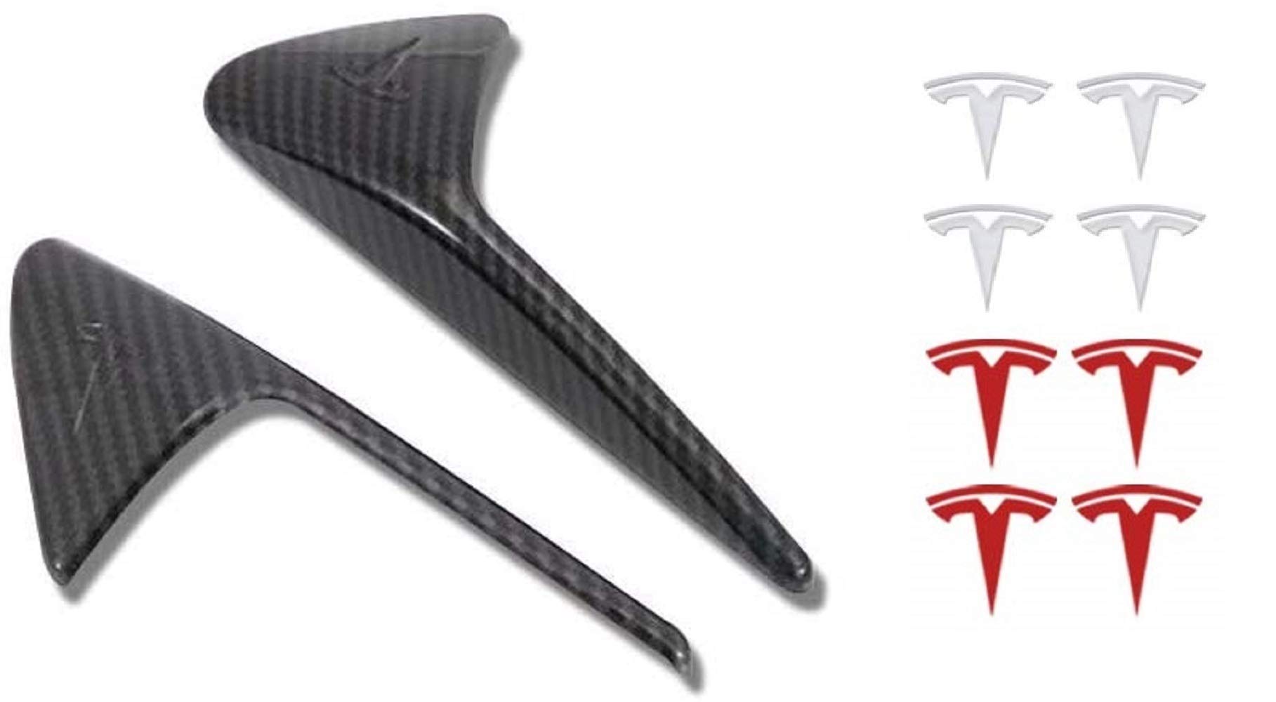 CoolKoSide Camera Turn Signal Covers Matte Carbon Fiber Pattern with Silver & Red T Logo Compatible with Tesla Model X S 3 Y (2 Covers & 8 T Stickers)