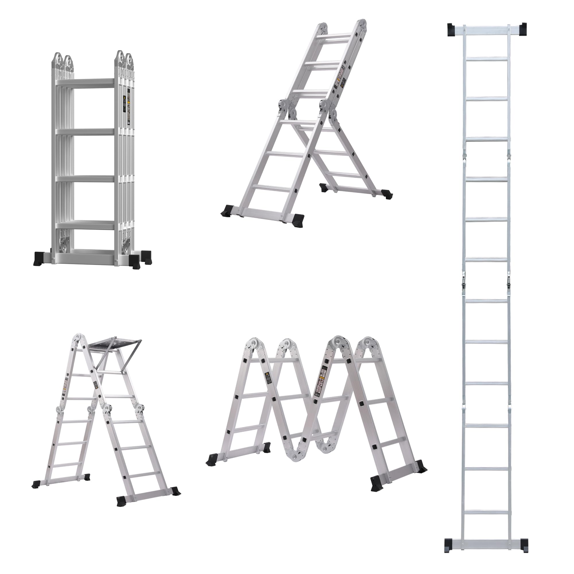 4.7m Folding Ladder Multi-Purpose Aluminium Extension with Safety Platform, 7 in 1 Step Heavy Duty Combination EN 131 Standard — image 1